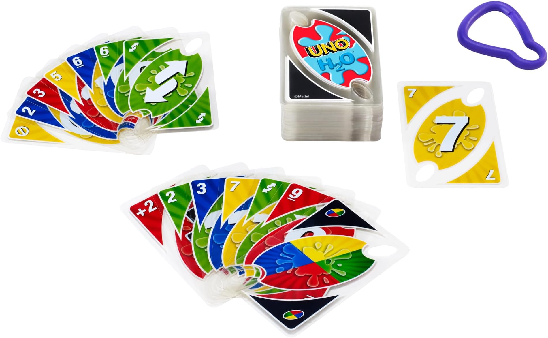 Mattel Games UNO H20 to GO, water resistant cards game, to take to the beach and to snow holidays, extra durable 108 cards, ages +7, P1703