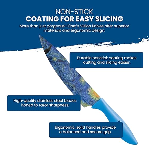 Miniatura 3 de CHEF'S VISION Masterpiece Juego de Cuchillos - Juego de cuchillos de corte de acero inoxidable de 6 piezas para cocina, impresionantes diseños