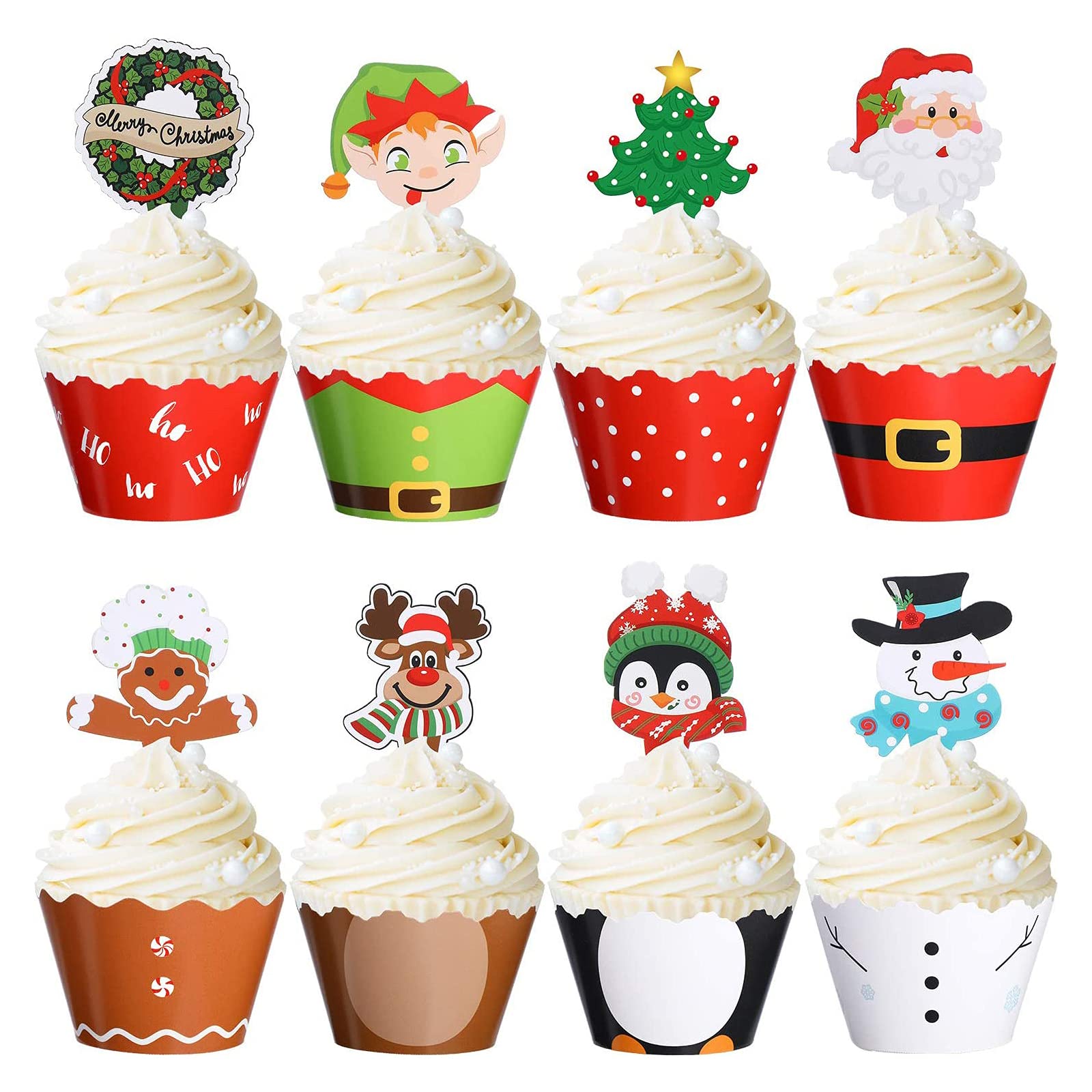 48-teiliges Weihnachts-Cupcake-Deko-Set – Topper & Wrapper Aus Papier, Für Kuchen & Party