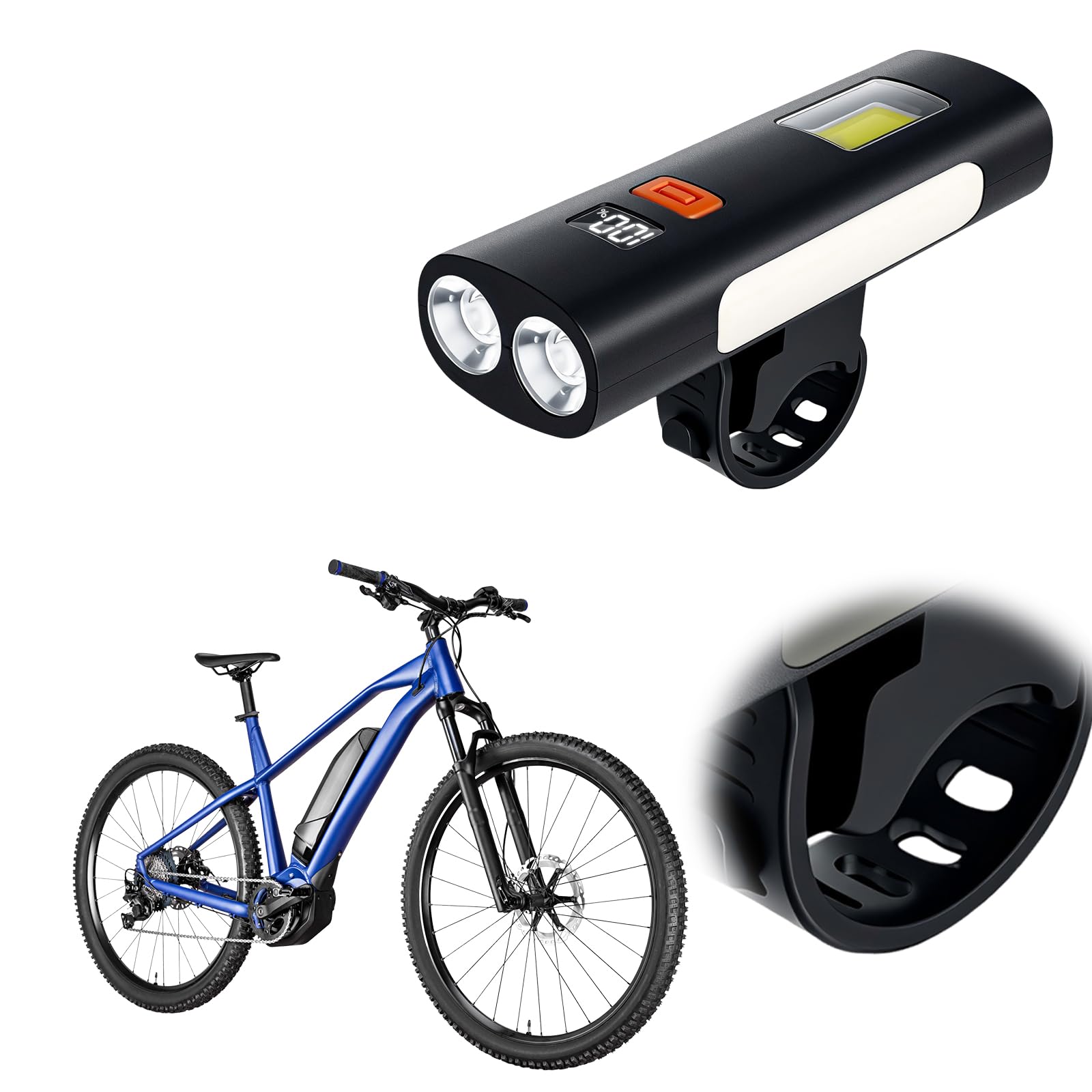 ABS 500LM Phare de vélo Type-C, Lampe latérale COB | EcoGleam ABS 500LM phare de vélo type-C, lampe latérale COB, 6 modes, écran numérique, USB-C