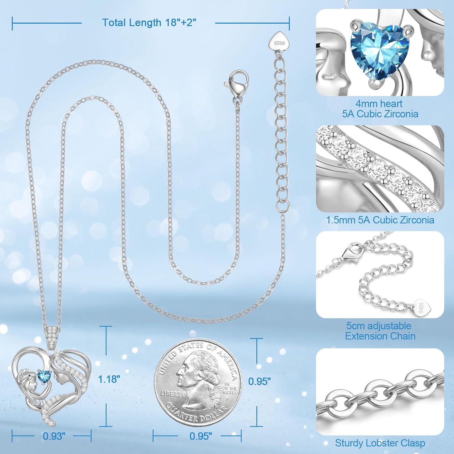 Mothers Day Gifts for Mom Wife Her Grandma, S925 Sterling Silver Birthstone Necklaces Jewelry for Women, Mother's Day Love Heart Pendant Necklace for Anniversary Birthday Christmas Day - Image 5