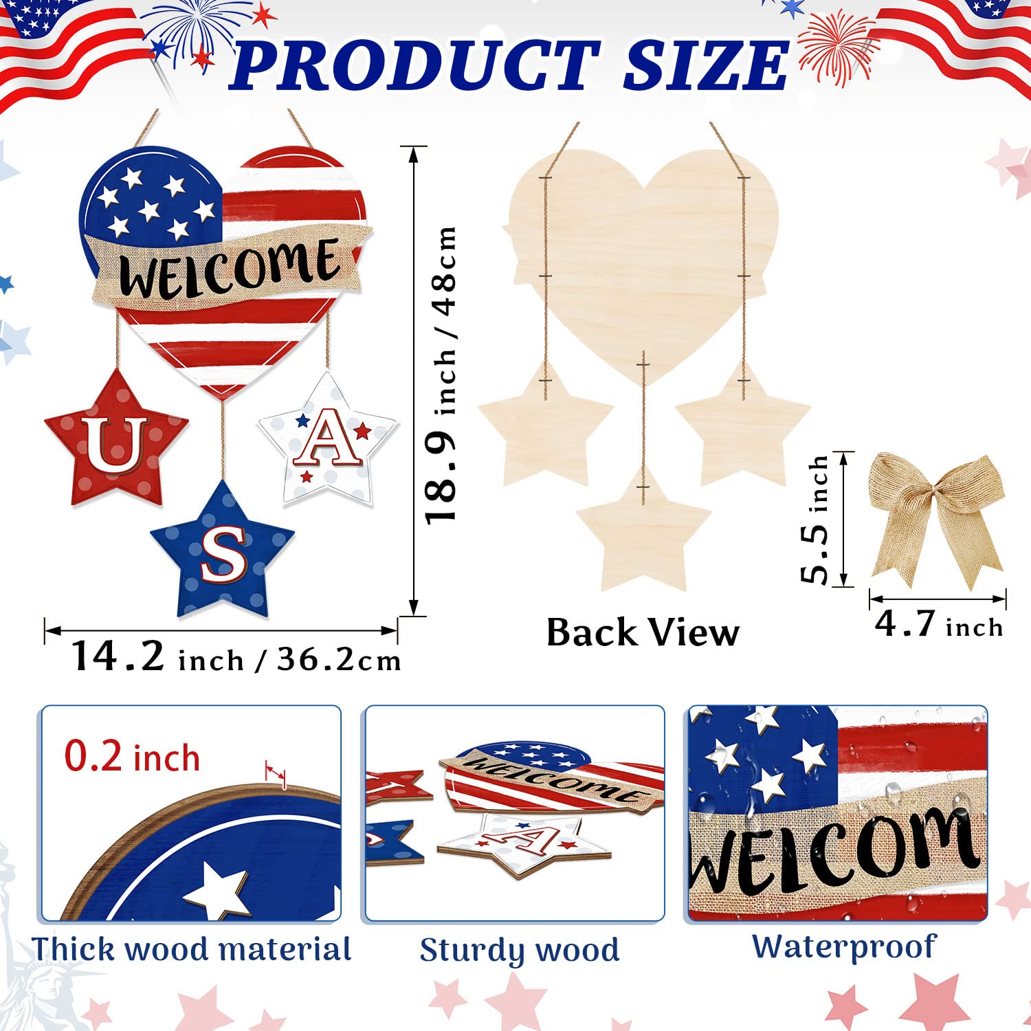 Amazon.co.jp: 7月4日 ドアサイン装飾 愛国心と星 USA木製サイン