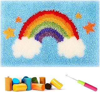 Rainbow Rug Making Kit For Adults Diy Craft Latch Hook Rug Kit Set Tapestry Cushion Patterns Printed Mesh Mat Canvas Wool Yarn