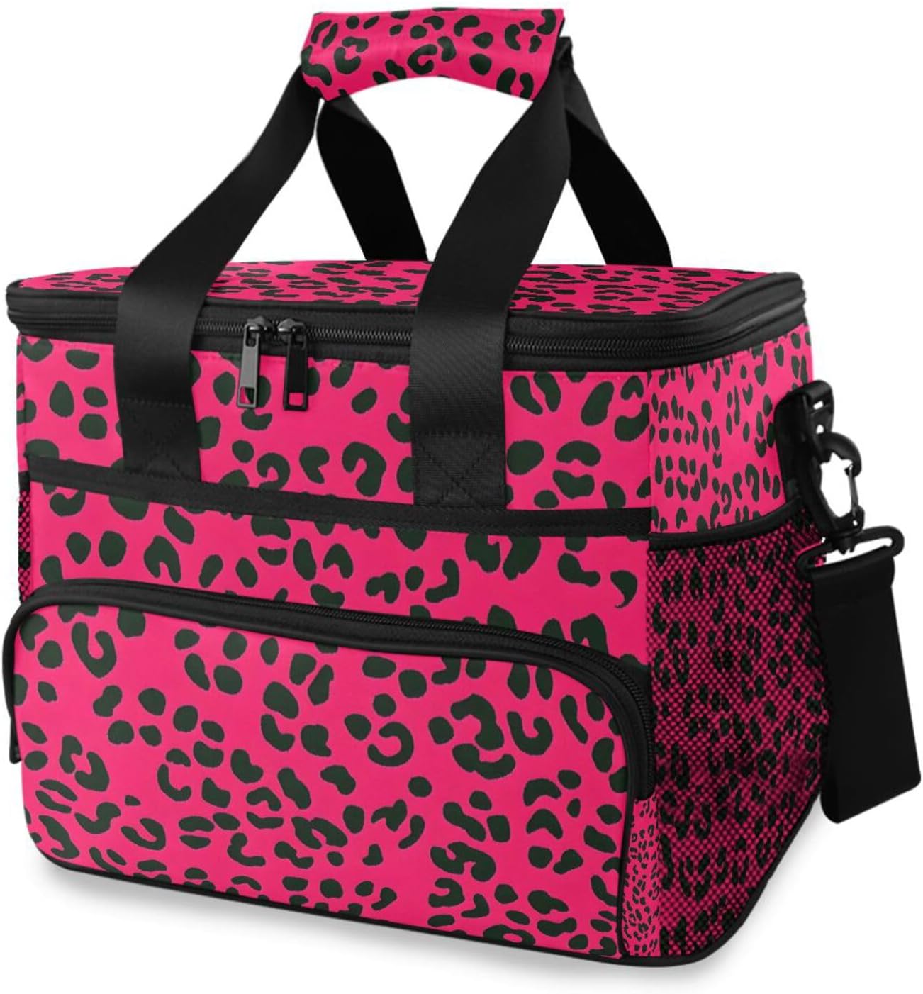 Cooler Bags Insulated Red Leopard Pattern Print, Lunch Box 24 Can Leakproof Light Weight for Picnic Camping Party