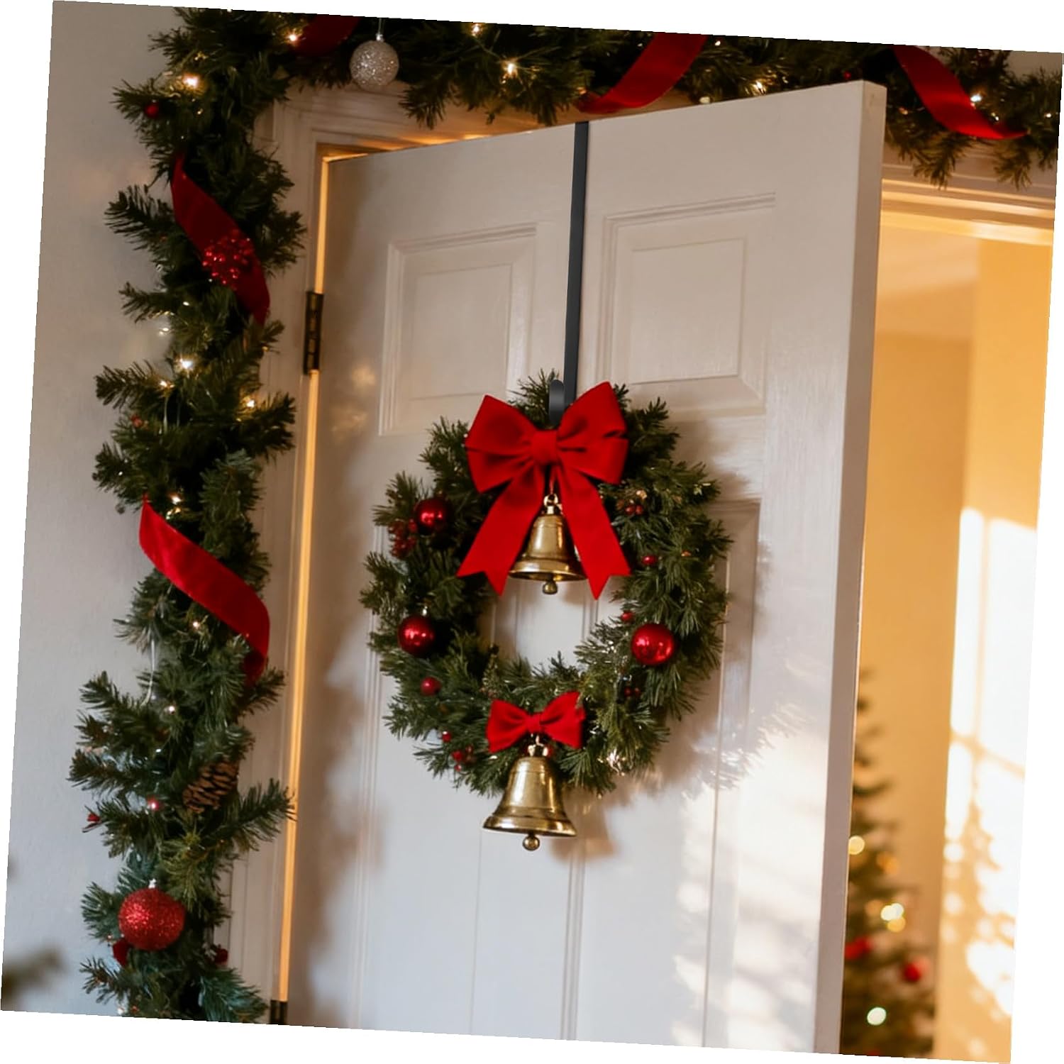 Double Door Wreath Hanger Hook Over-the-Door Christmas Garland Door Hook Metal Double-Sided Wreath Hanger for Holiday Decorations