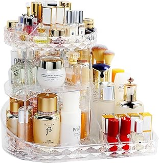 منظم مكياج قابل للدوران 360 درجة، رف لتنظيم العطور بمستويات قابلة للتعديل، صندوق مستحضرات تجميل شفاف بسعة كبيرة لغرفة النوم والحمام من ديوجين