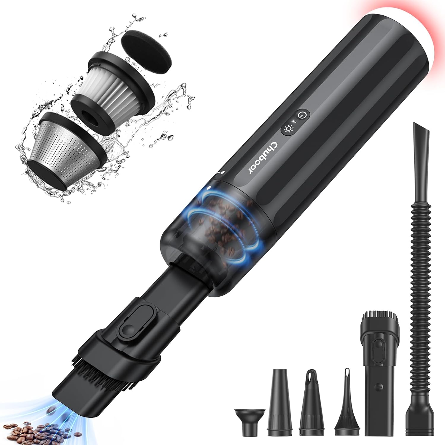 Chuboor Car Vacuum Cleaner High Power Cordless Rechargeable, 13000PA Powerful Handheld Vacuum, Portable Mini Vacuum with LED SOS Light, Small Hand Held Vacuuming Cordless, Dust Busters(P16-Black)