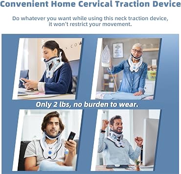 Neck Traction Device for Pain Relief, Cervical Traction Device with Electric Air Pump, Adjustable Neck Stretcher for Home Use, Lightweight & Portable Neck Support, FSA-HSA Eligible (Blue)