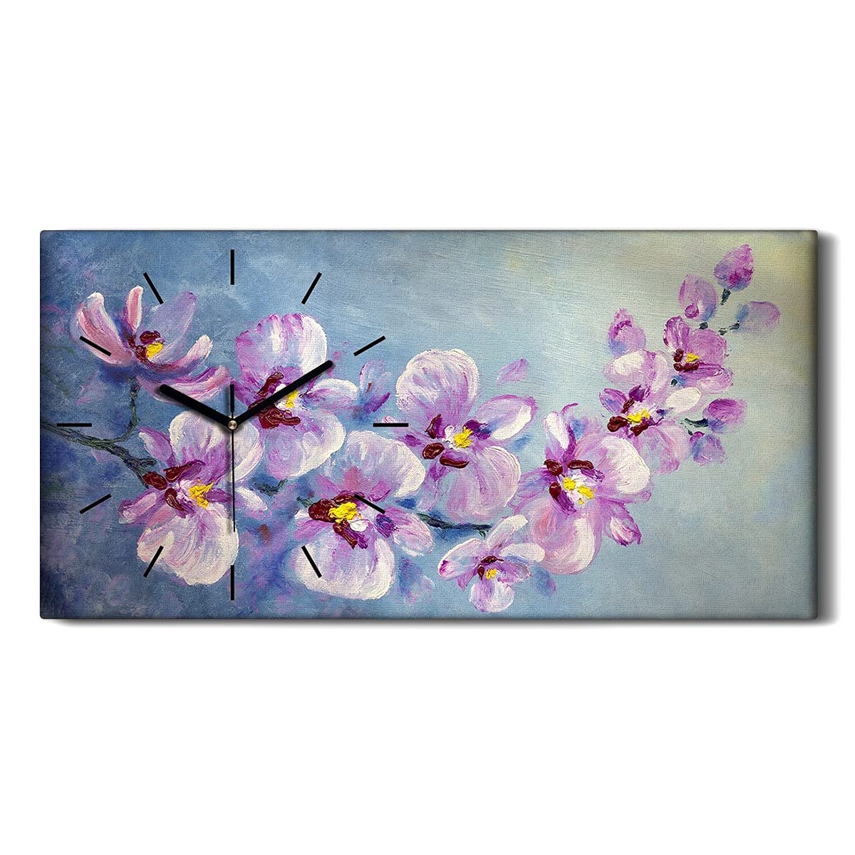 Horloge sur toile art moderne image fleurs abstraites 60x30cm