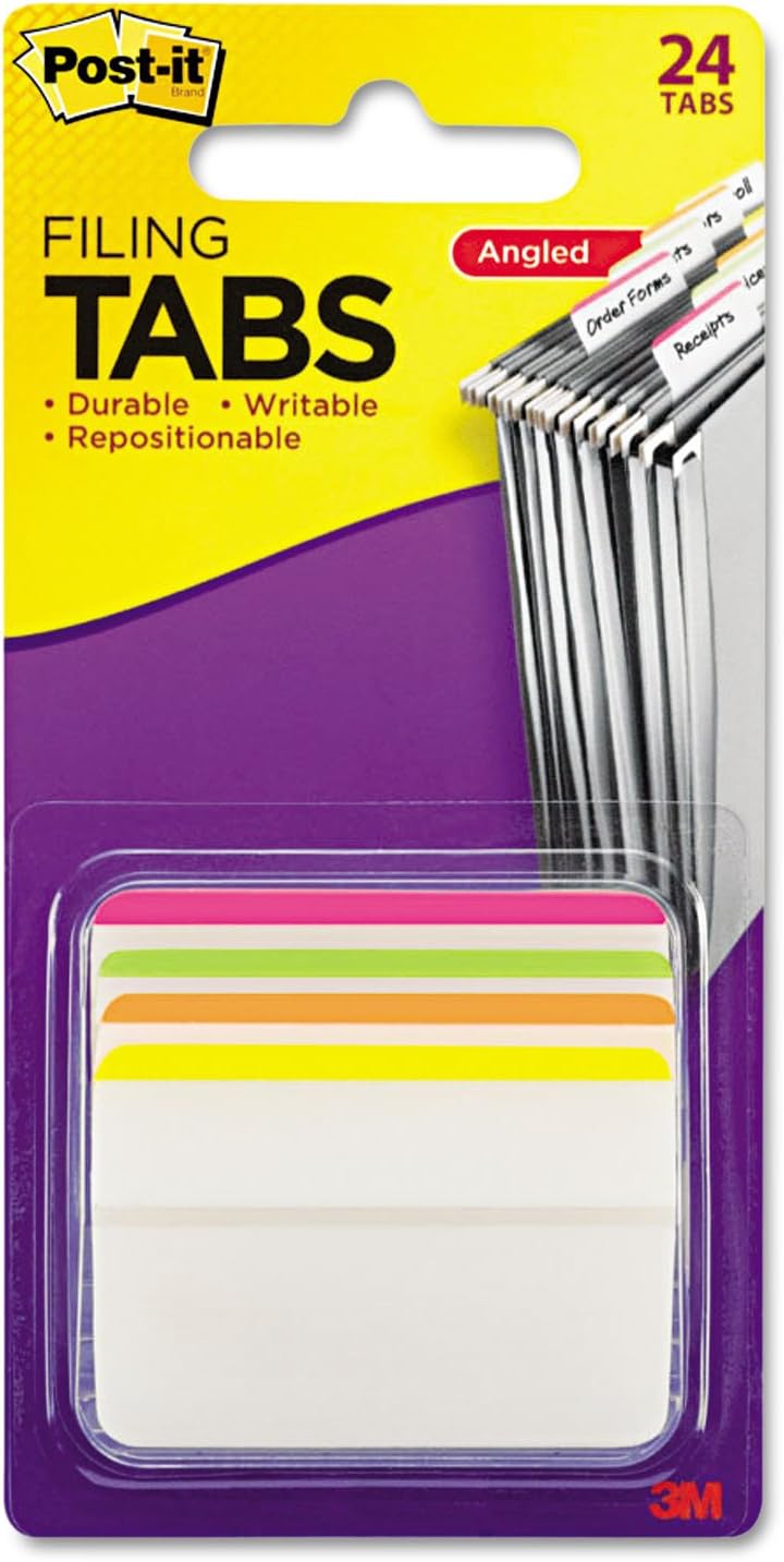 Post-it 686A1BB Angled Tabs, 2 x 1 1/2, Striped, Assorted Brights, 24/Pack
