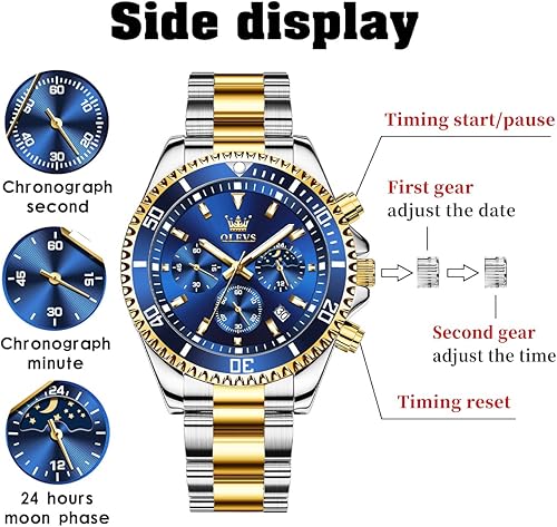 Miniatura 6 de OLEVS Relojes impermeables para hombre, de acero inoxidable, con cronógrafo, de lujo, color blanco, luminoso, de gran cara, analógico, de cuarzo,