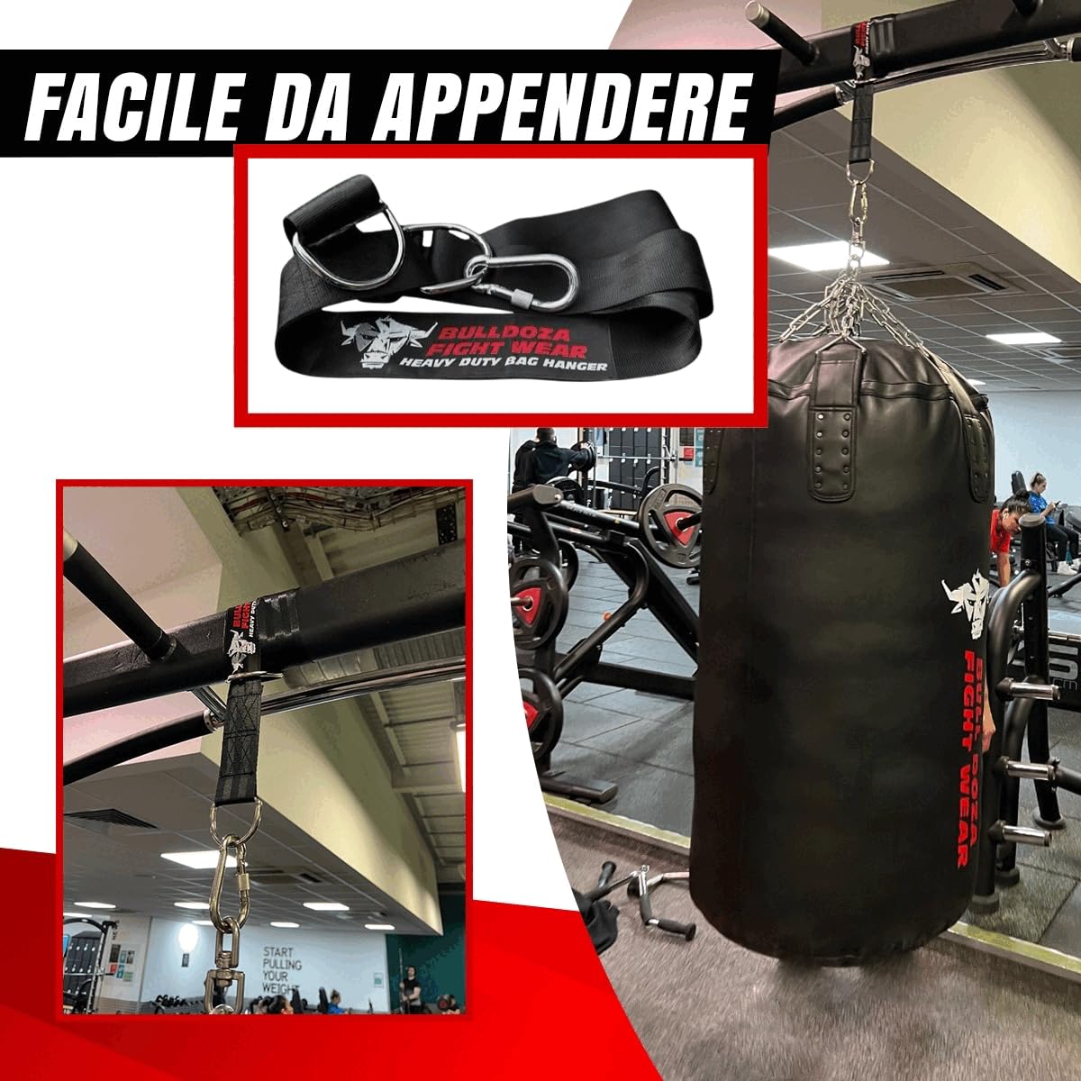 Bull Doza Fight Wear Cinghia per Sacco da Boxe – Silenziosa, Robusta, Antiscivolo – Disponibile in 3 Misure