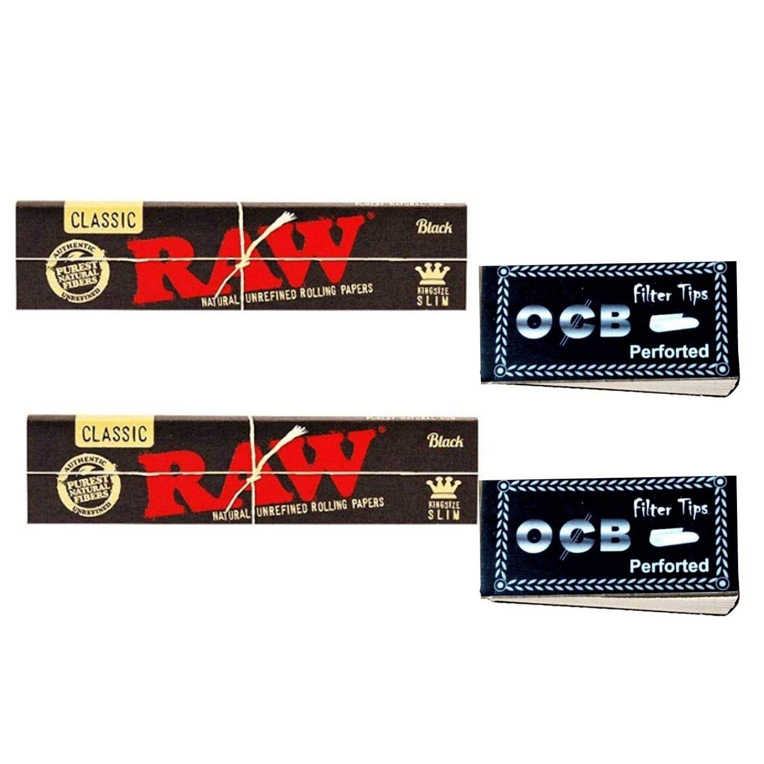 Pack of 2 Raw Premium Black Rolling Papers with 2 OCB filter tip/roach books| Set of 4