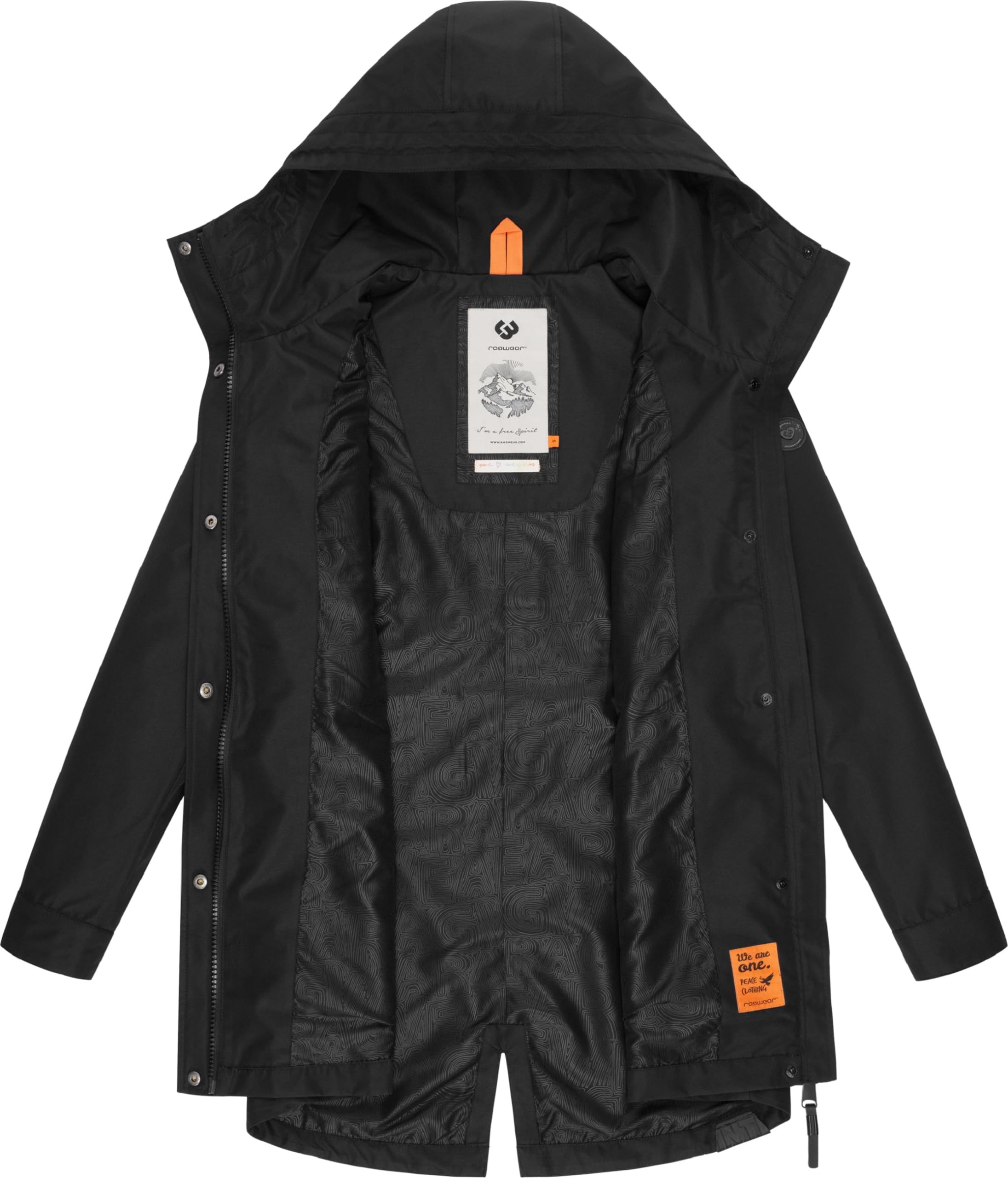 Ragwear Lekka damska parka przejściowa, długi płaszcz przeciwdeszczowy, wodoszczelny (słup wody 11 000 mm), oddychający, z dużym kapturem, Begonia XS-6XL