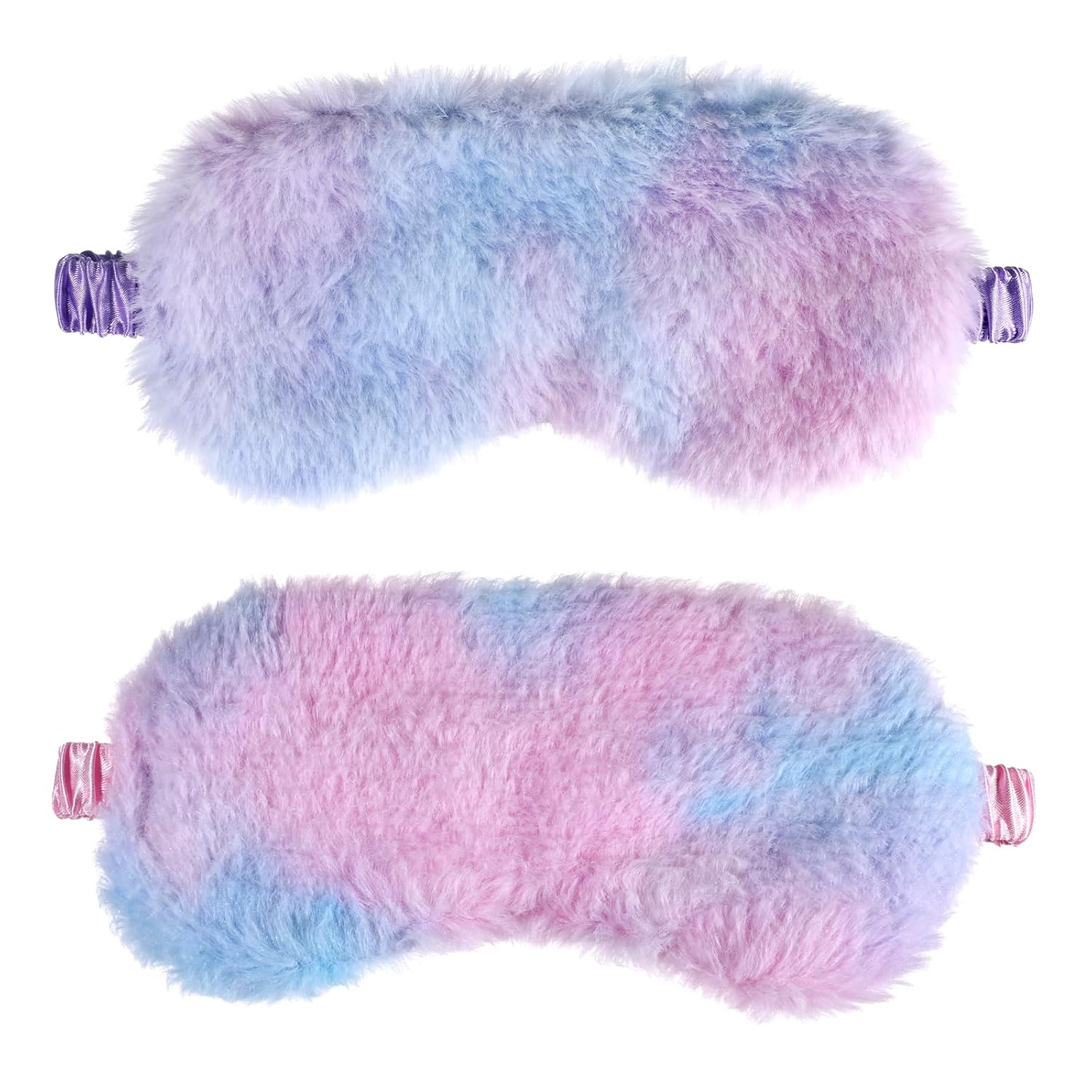 Piriuuo 2 Pcs Plush Sleeping Eye Mask Soft Furry Eye Cover Comfortable Sleeping Blindfold with Elastic Strap Rainbow