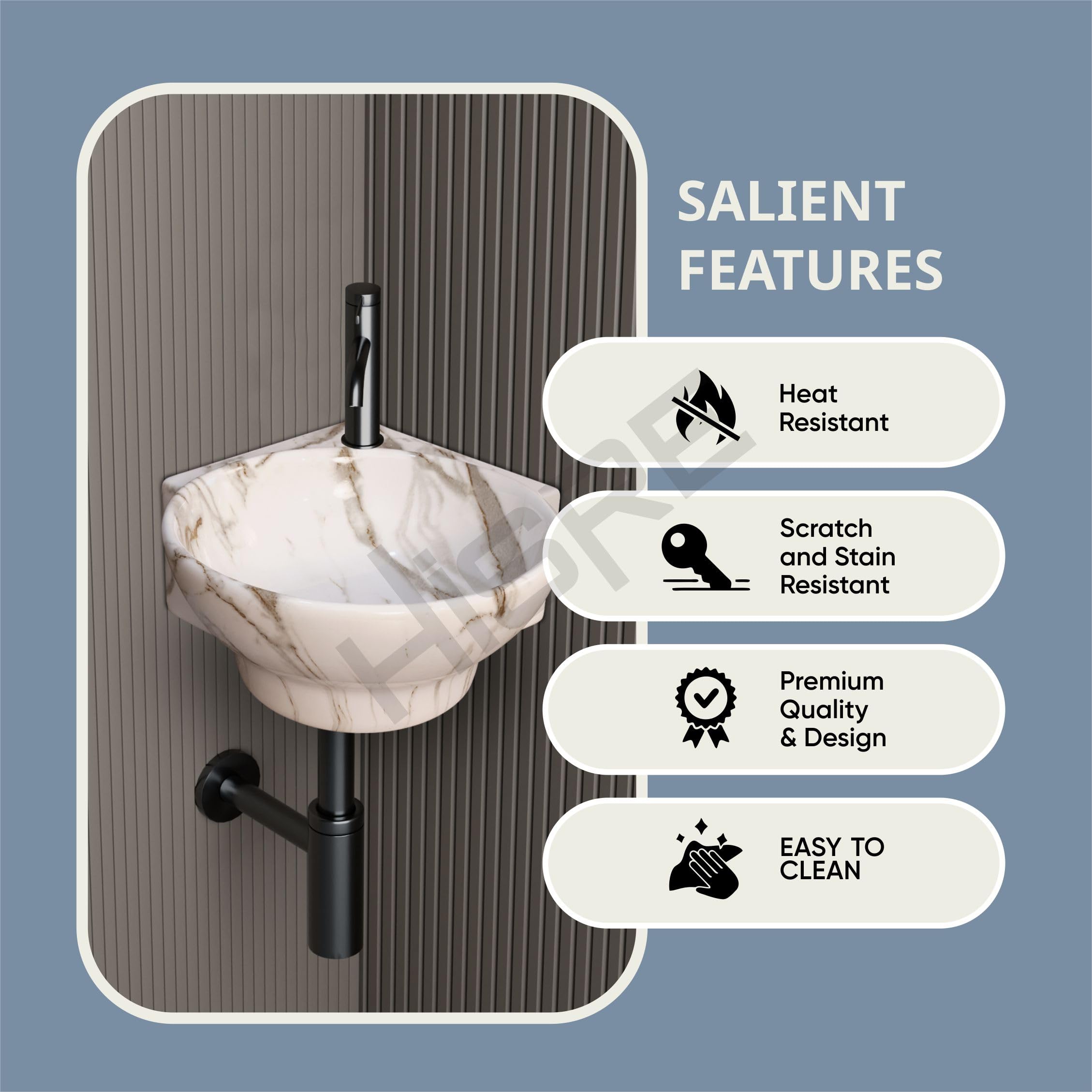 HISRE Wall Mounted Wash Basin for Bathroom | Ceramic Wash Basin Wall Hung Small Corner Wash Basin/Sink (Style - H), photo 3 of 4