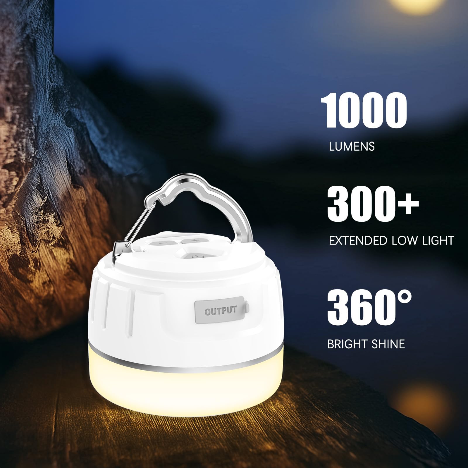 Yonktoo Lanterne de camping LED rechargeable 1000 lm, 300 h d'autonomie, 6400 mAh, lampe de tente étanche IPX5 pour camping, randonnée, pannes de courant, maison, utilisation d'urgence, édition à
