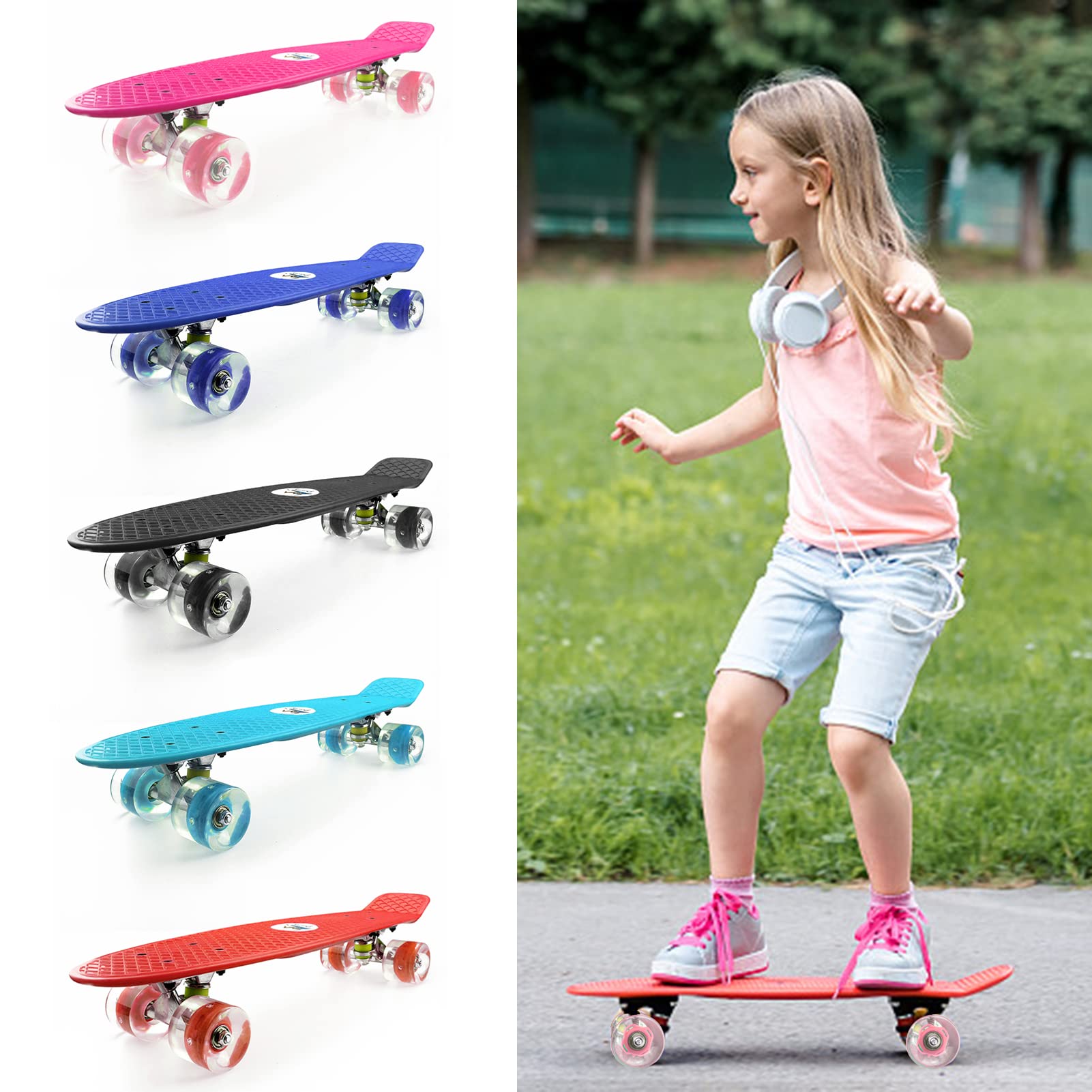 22 Skateboard avec roues clignotantes LED pour enfants garçons et filles