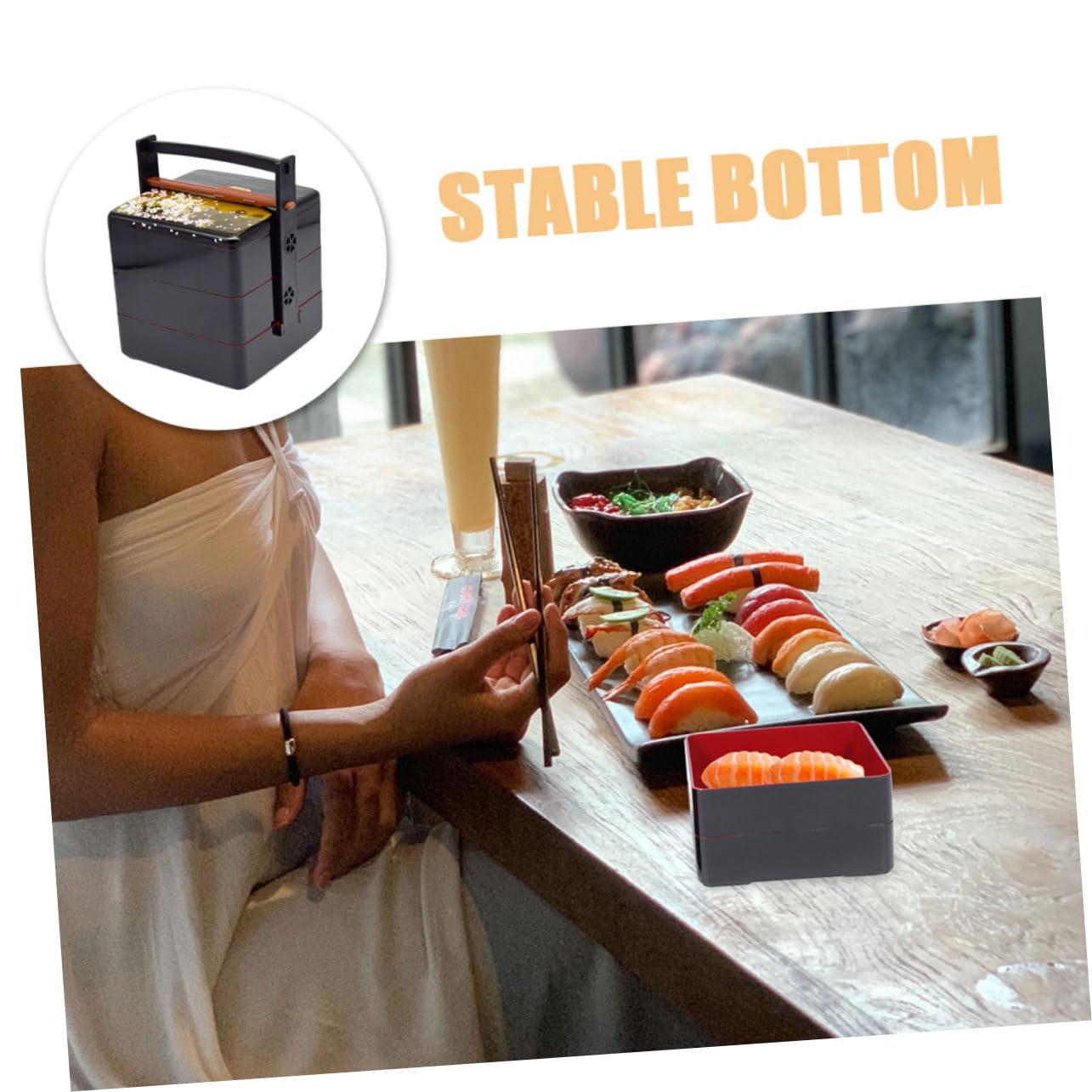 Boîte à Bento Japonaise Portable Noire, Design Trois Niveaux