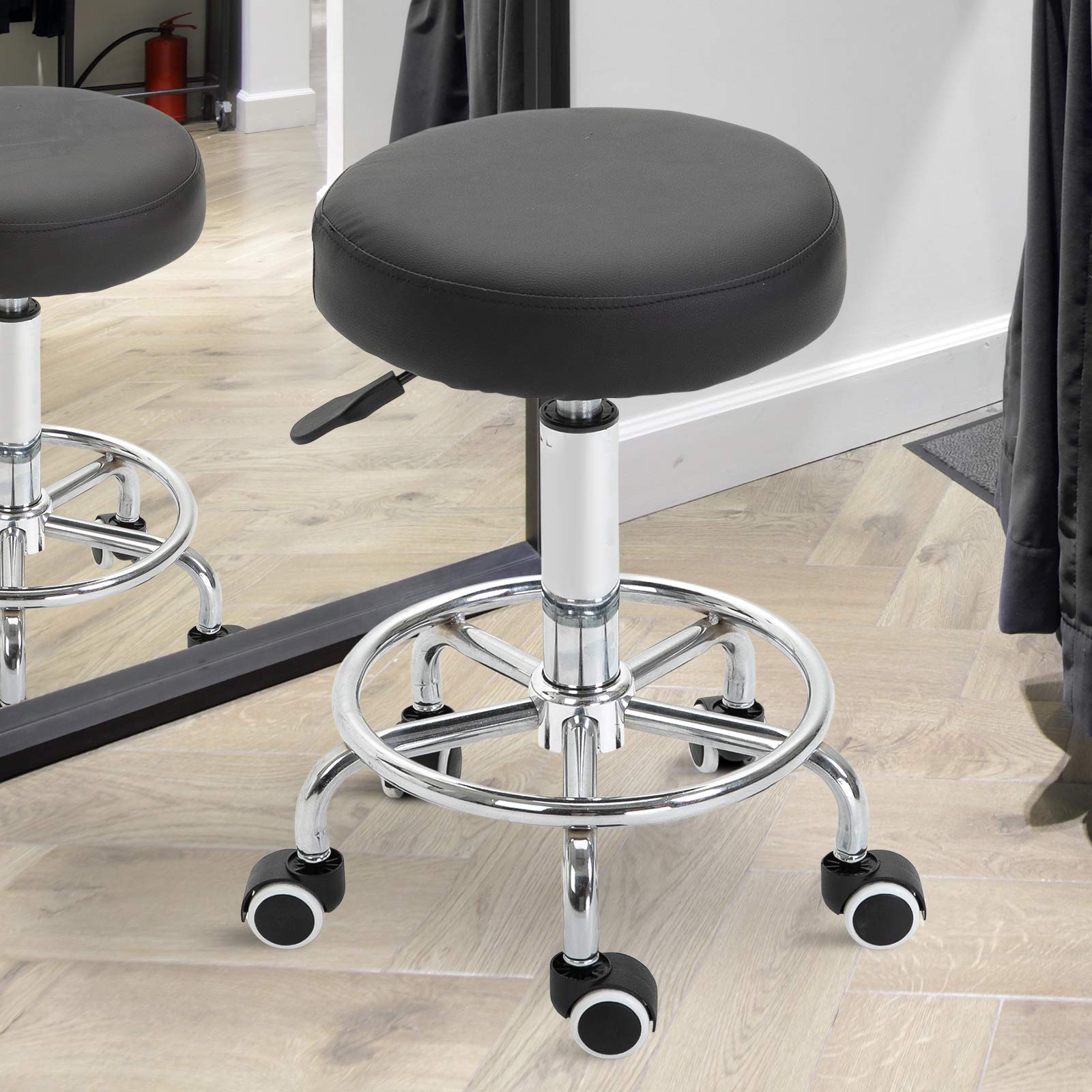 Vinsetto Tabouret à roulettes réglable 50-64 cm, assise rembourrée, pivotant 360°, pour massage, tatouage, clinique, spa, noir