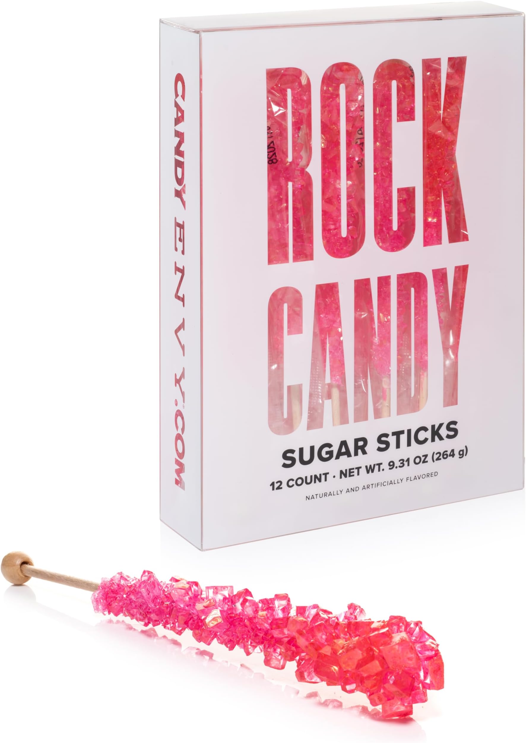 Pink Rock Candy Sugar Sticks - Cherry Flavored - 12 Individually Wrapped Pink Candy
