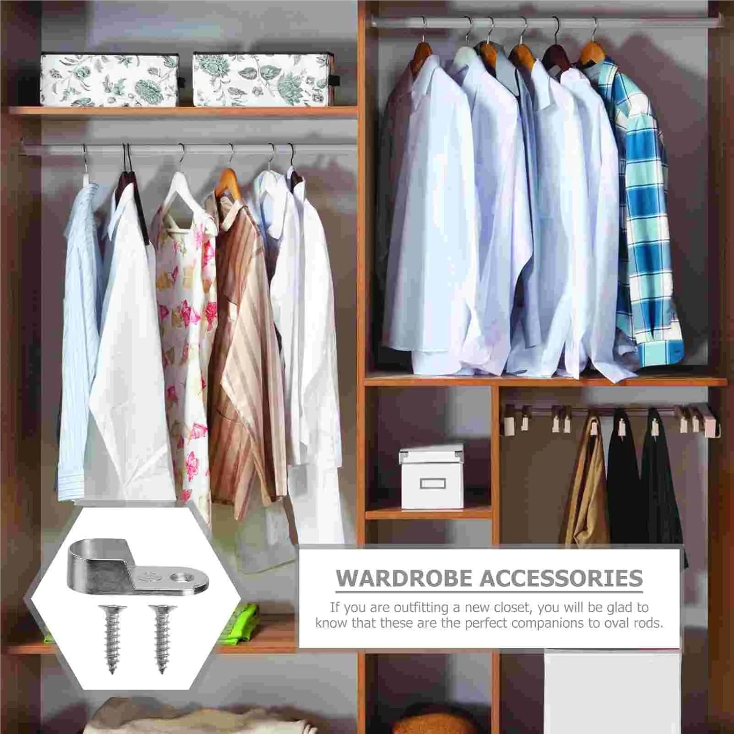 Closet Rod Brackets 100Pcs Oval Closet Rod End Supports Furniture Accessories Wardrobe Tube Support Bracket Clothes Hanging Rod Holder for Closet Bathroom