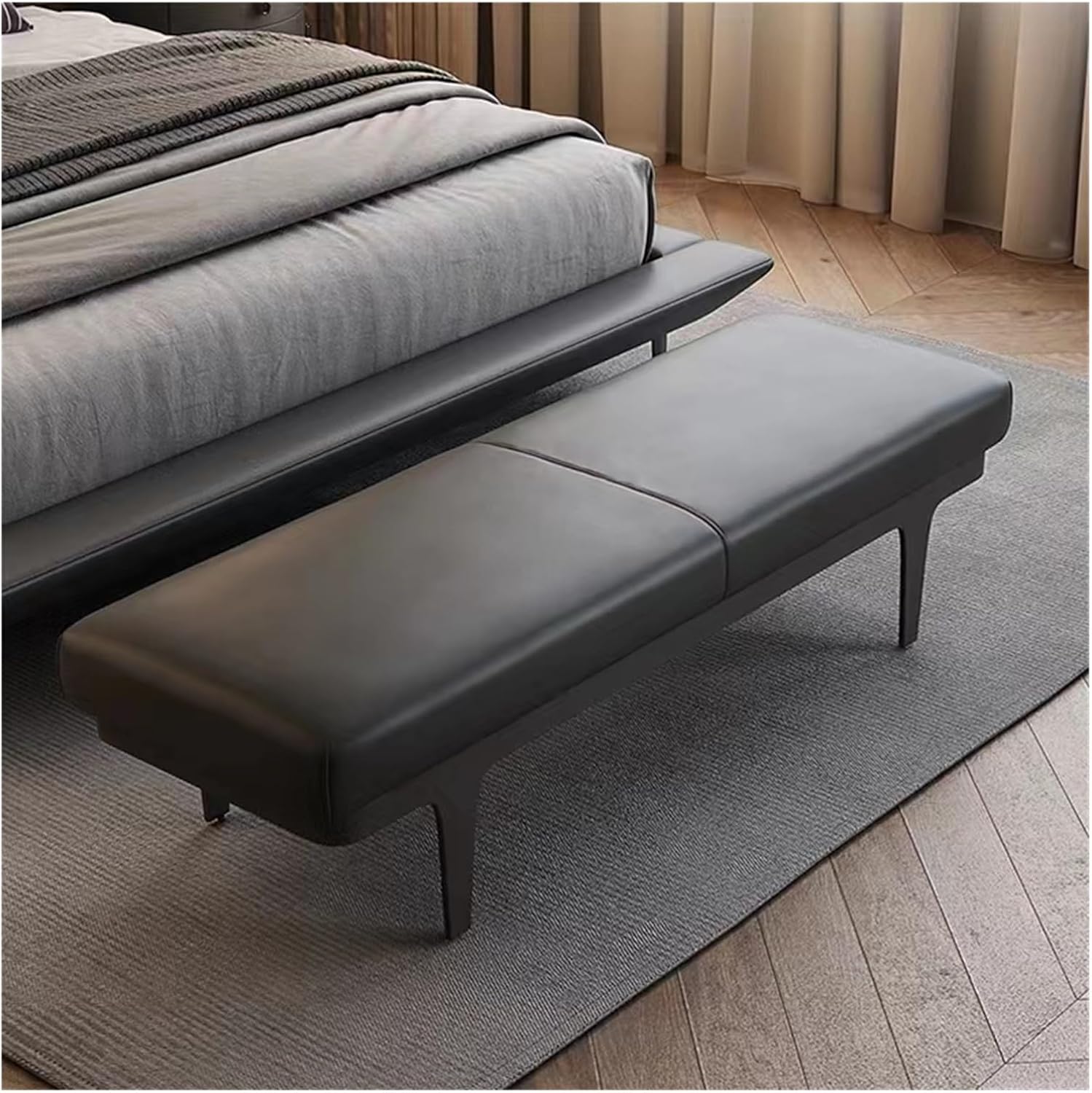 End of Bed Bench PU Leather Upholstered Bedroom Bench, Padded Entryway Bench, End of Bed Bench with Metal Legs, for Decorative, Living Room, Dining Room Indoor Bench for Living Room/Bedroom/End of Bed