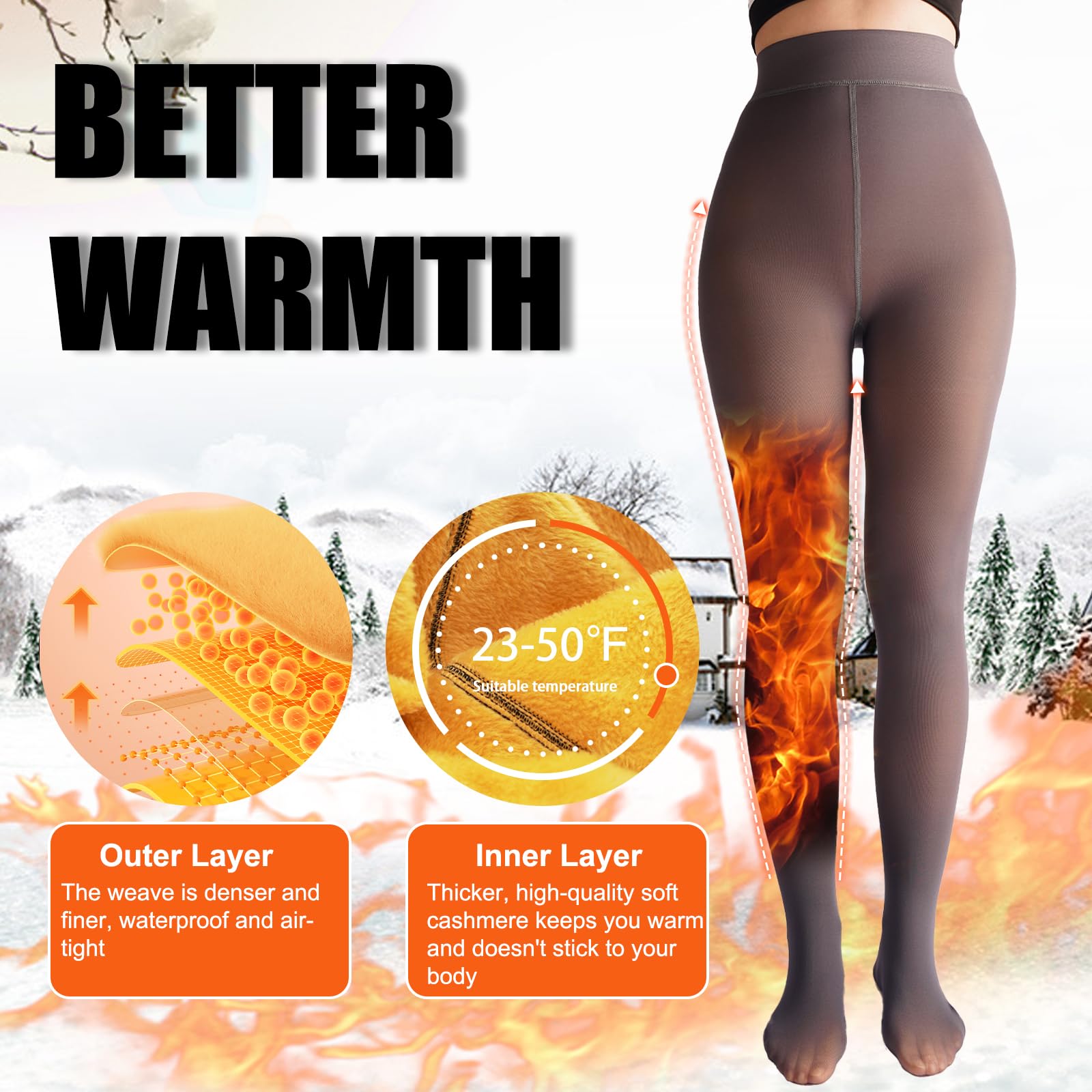 UniikStuff 2 Pack Fleece Lined Tights Sheer Winter - Fake Translucent Tights Winter Thick Warm Pantyhose Sheer Women Leggings: Black+grey Large