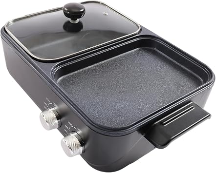 1500W Electric Hot Pot with Grill, Portable Electric 2 in 1 Hot Pot Barbecue Grill, Smokeless Shabu-Shabu Hotpot BBQ,Separate Dual Temperature Control, for Steak, Teppanyaki Pan Cooker, BBQ