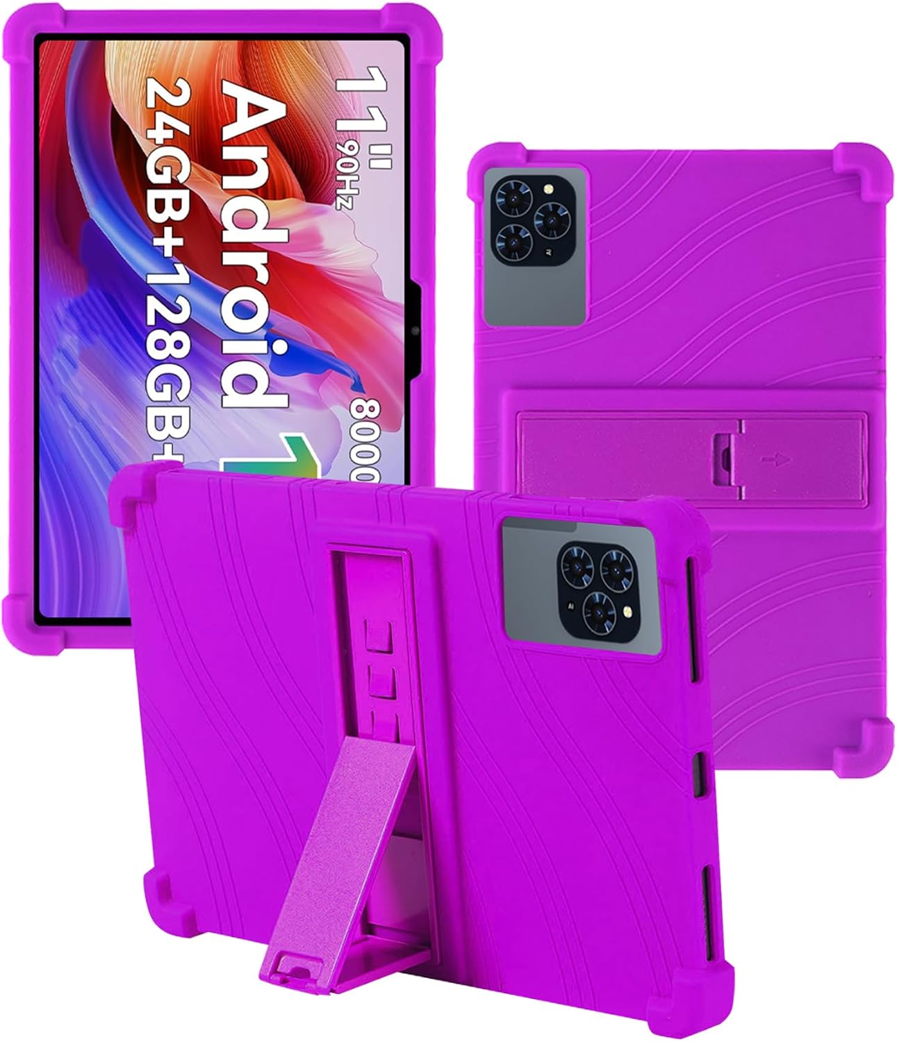 Case for KINGRID T90 11 inch Android 16 Tablet,WUNIAK Shock Proof Lightweight Stand Rubber Shell Protective Cover,Kids Friendly Soft Silicone Adjustable Stand Cover,Purple
