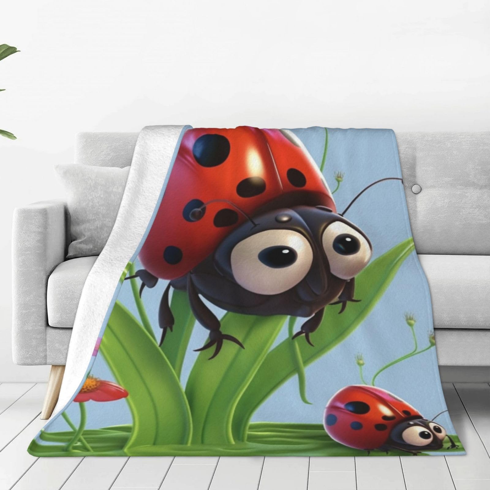Couverture chaude en peluche légère et ultra douce imprimé coccinelle