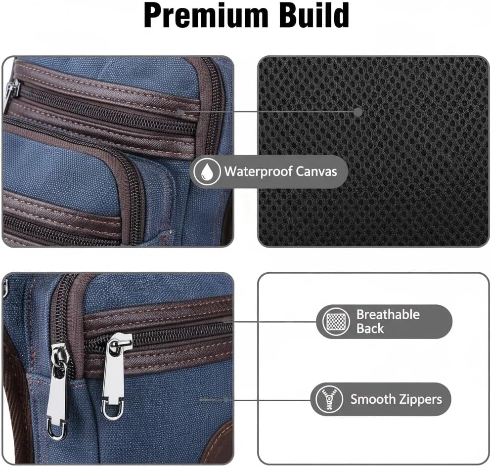 Waterproof Canvas Drop Leg Bag, Multi-Pocket Thigh Bag for Men and Women, 7x2.4x11.8 Inch, for Hiking, Cycling, Motorcycling, Fishing (Dark Blue)