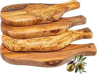 Erreke Set Of 4 Olive Wood Cutting Boards, One Piece, Cutting Board for Serving Chopping, Meat, Grilling, Cheese, Bread (approx 28x13cm, 4 pieces) | Set med 4 Små Brädor. Träskärbräda Kök. Servera Ost Chark Tapas. För Ost Chark Kött Bröd. Serveringsbräda. För Kök och Bord