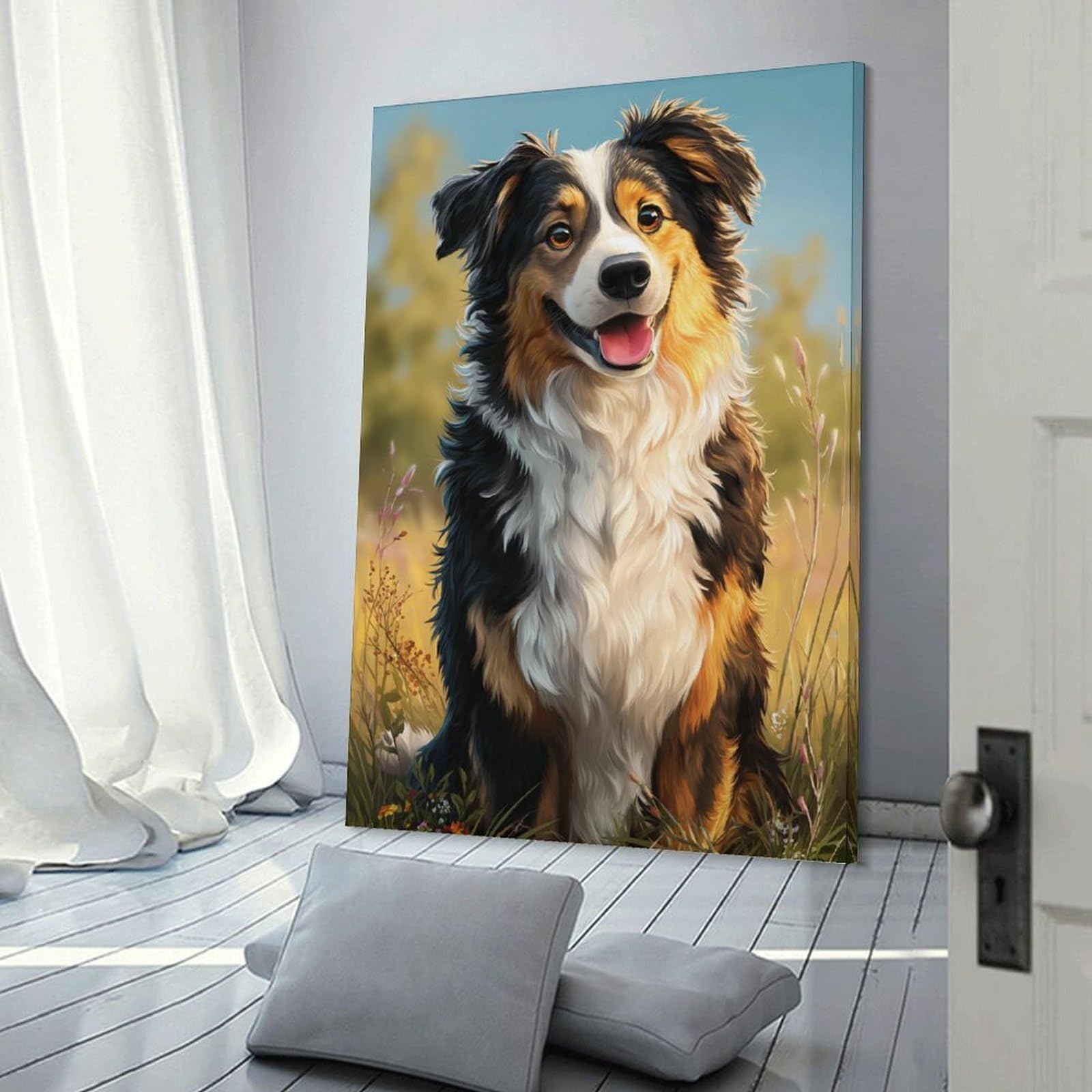 Junmoney Wall Art Print Adorable Australian Shepherd Dog, 20x30inch(50x75cm), for Picture Wall Styling in Lounge Or Bedroom, Wall Decor Suited to Curated Displays