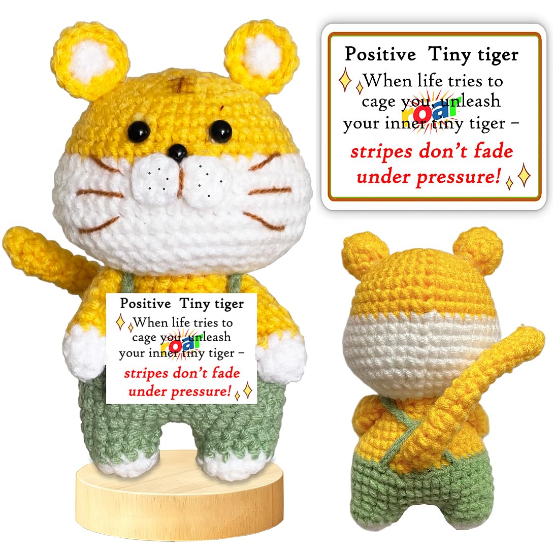Positive Crochet Tiger-unleash your inner tiger-Inspirational Gift for Women Men Handmade Emotional Support Animals for Coworker, Sister, Friend, Teacher, love,Christmas Birthday(Positive Tiger)