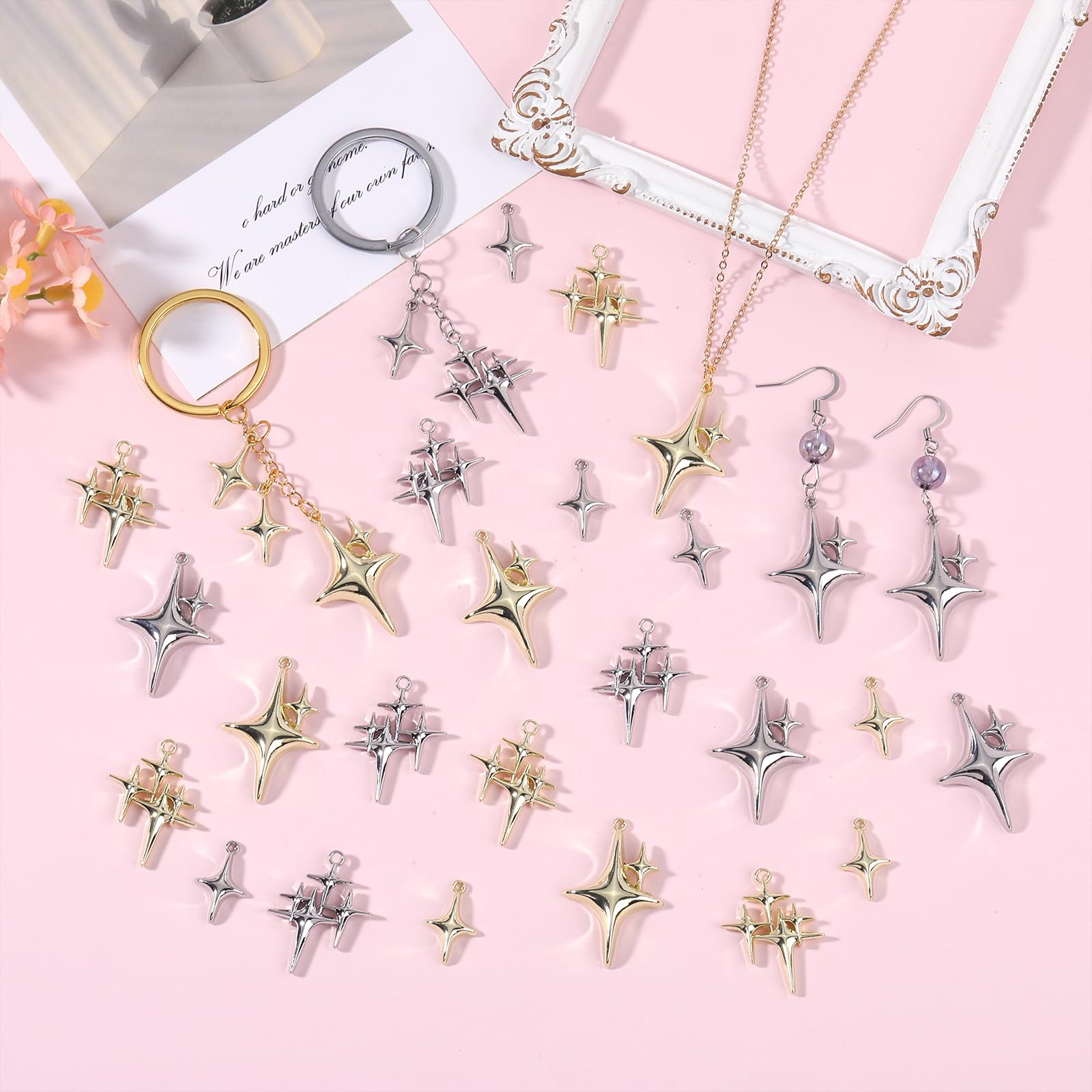 COGCHARGER 3 Piece Four Star DIY Pendant DIY Star Charms MINi Star Shaped Pendants With Jump Rings For Jewelry Making Findings DIY Craft Supplies Necklaces Earrings Bracelet - Image 4