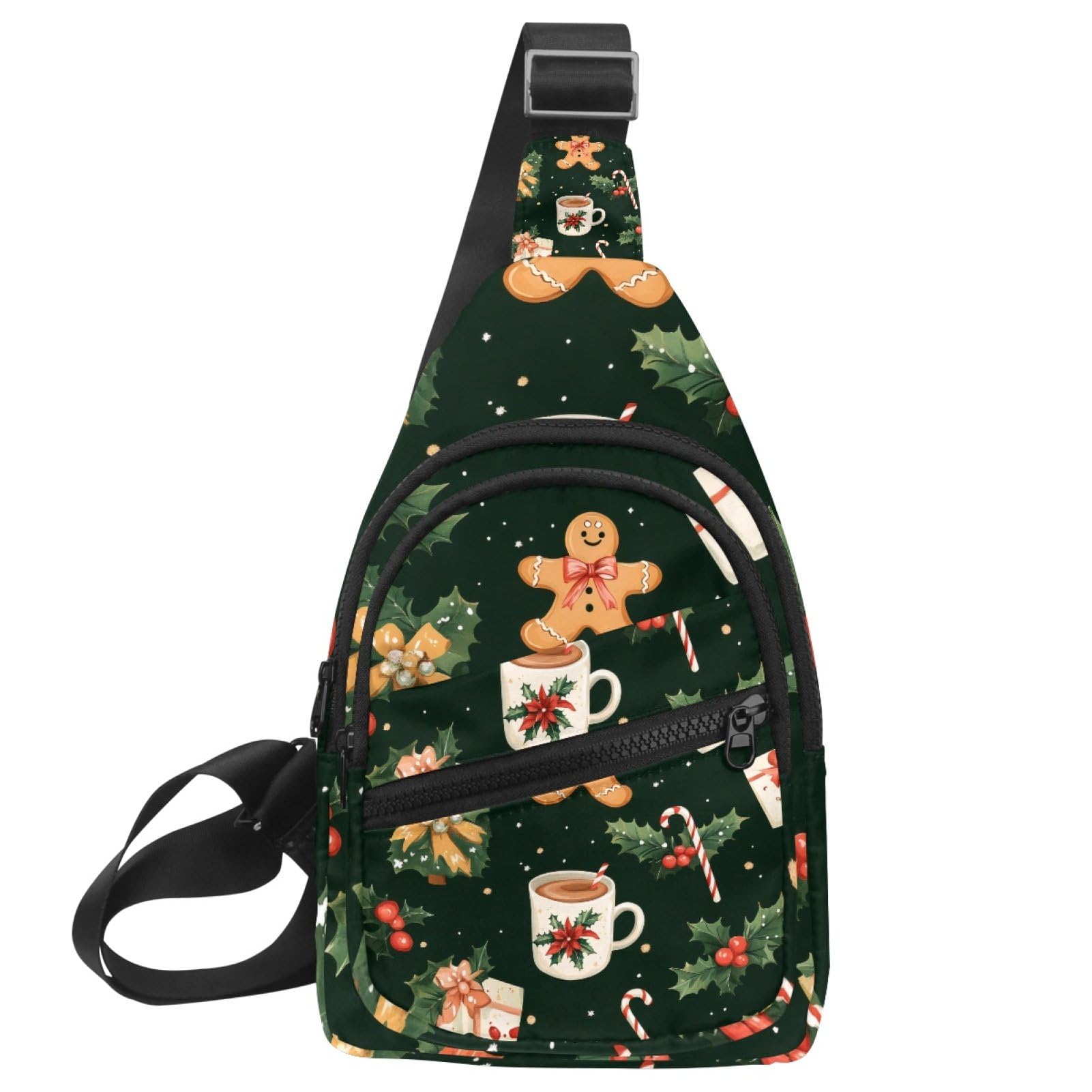 Sac à dos à bandoulière vert pain d'épice avec sangle réglable multicolore
