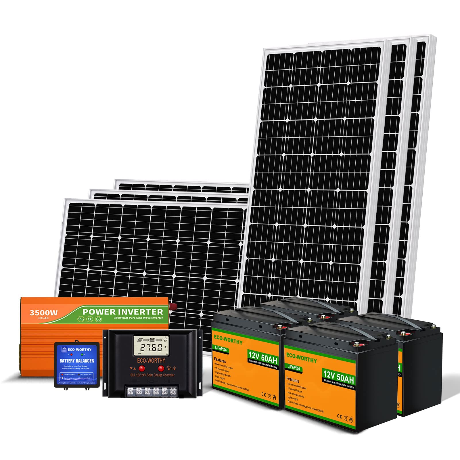 ECOWORTHY 4.8KWH Solar Power Complete Kit 1200W 24V with Lithium