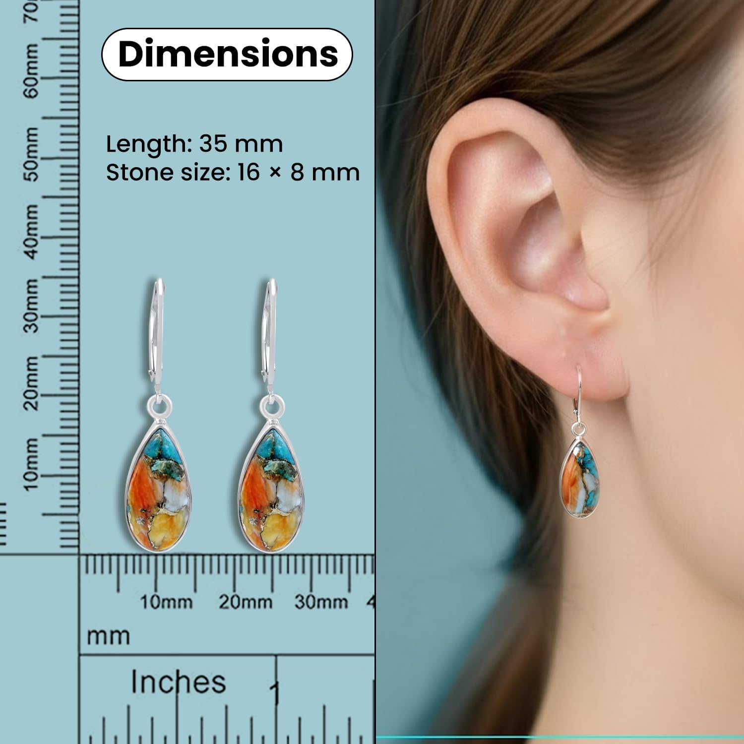 Natural Teardrop Shape Gemstone 925 Sterling Silver Plated Dangle & Drop Leverback Earrings for Women - Birthstone Handmade Jewelry Earrings - Gifts for Her