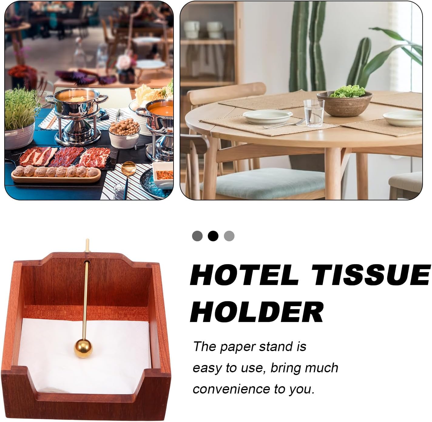 Wooden Napkin Holder Square Tissue Paper Rack Dark Hardwood Paper Towel Dispenser for Home and Restaurant Table Use