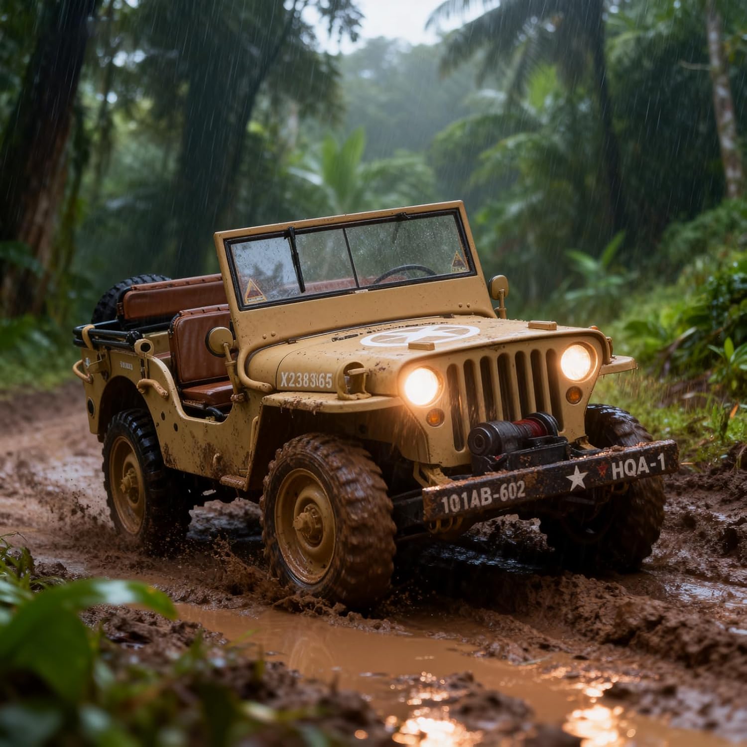 HG4-58 Semi-Alloy Willys Hobby RC Military Truck Crawler 1/14 Off Road Vehicle Car 8-Channels RC Winch Manual 2nd Gearbox Four-Wheel Drive Alloy Chassis & Transmission for 14y+ Adults Yellow