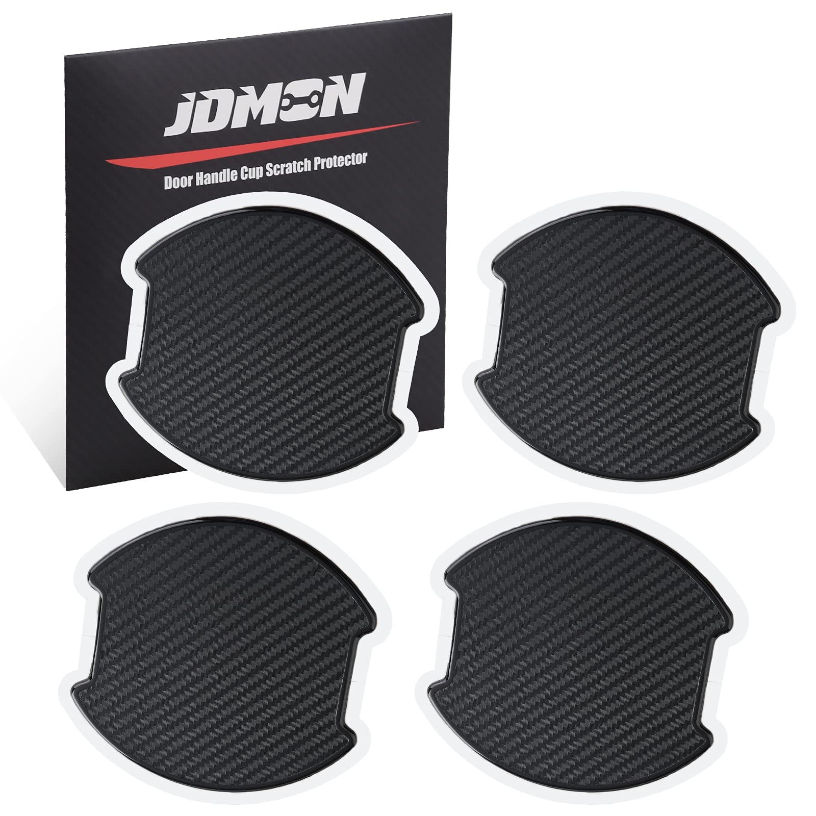 JDMON Car Door Handle Cup Scratch Protector, 4Pcs TPU Carbon Fiber Texture Door Bowl 3D Sticker Universal Fit Door Handle Paint Cover Guard (L)