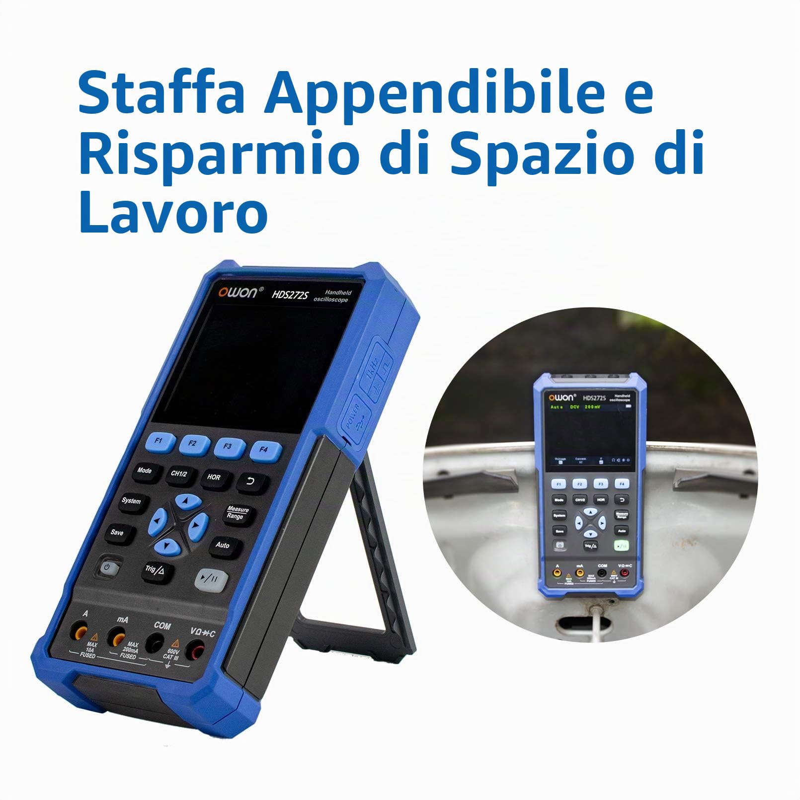 OWON HDS272s Oscilloscopio palmare, multimetro digitale da 20000 conteggi, 2CH digitale 3-in-1 tester universale, 1CH generatore di 70 MHz di larghezza di banda USB con display LCD a da 3,5 pollici