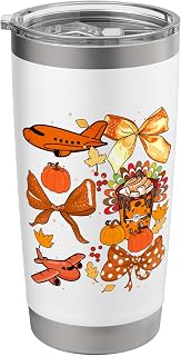 Thanksgiving Flight Attendant Pilot Tools Bow Tie Pumpkins Stainless Steel Insulated Tumbler