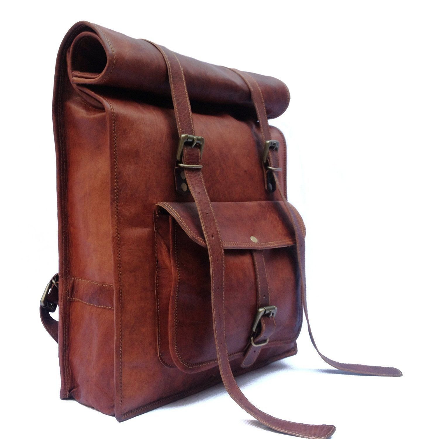 ZNT BAGS Leather Ruskpack Satchel/Messenger/Backpack (Ganune Brown)