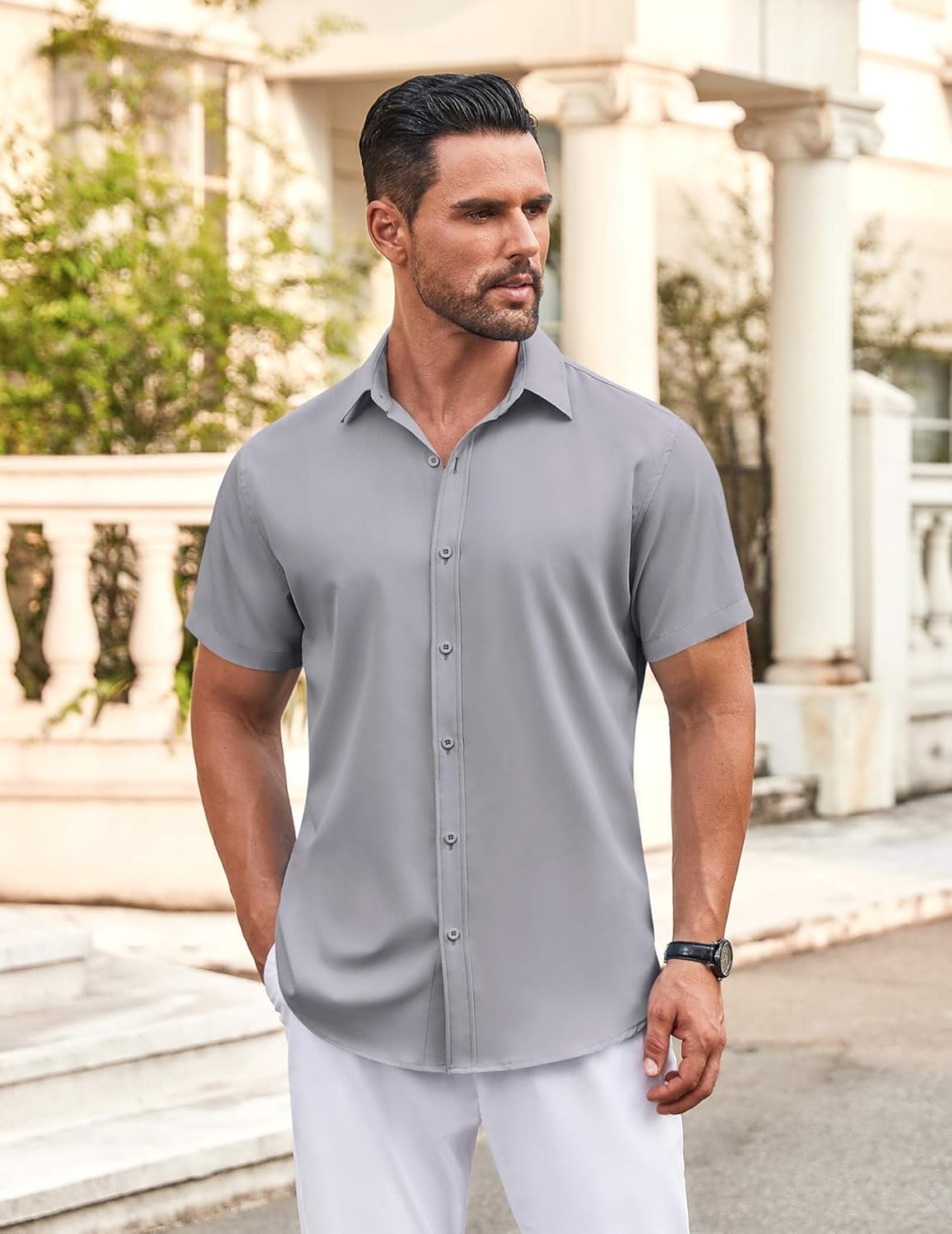 COOFANDY Men's Button Down Shirt Short Sleeve Dress Shirt Casual Beach Summer Wedding Shirt - Image 3