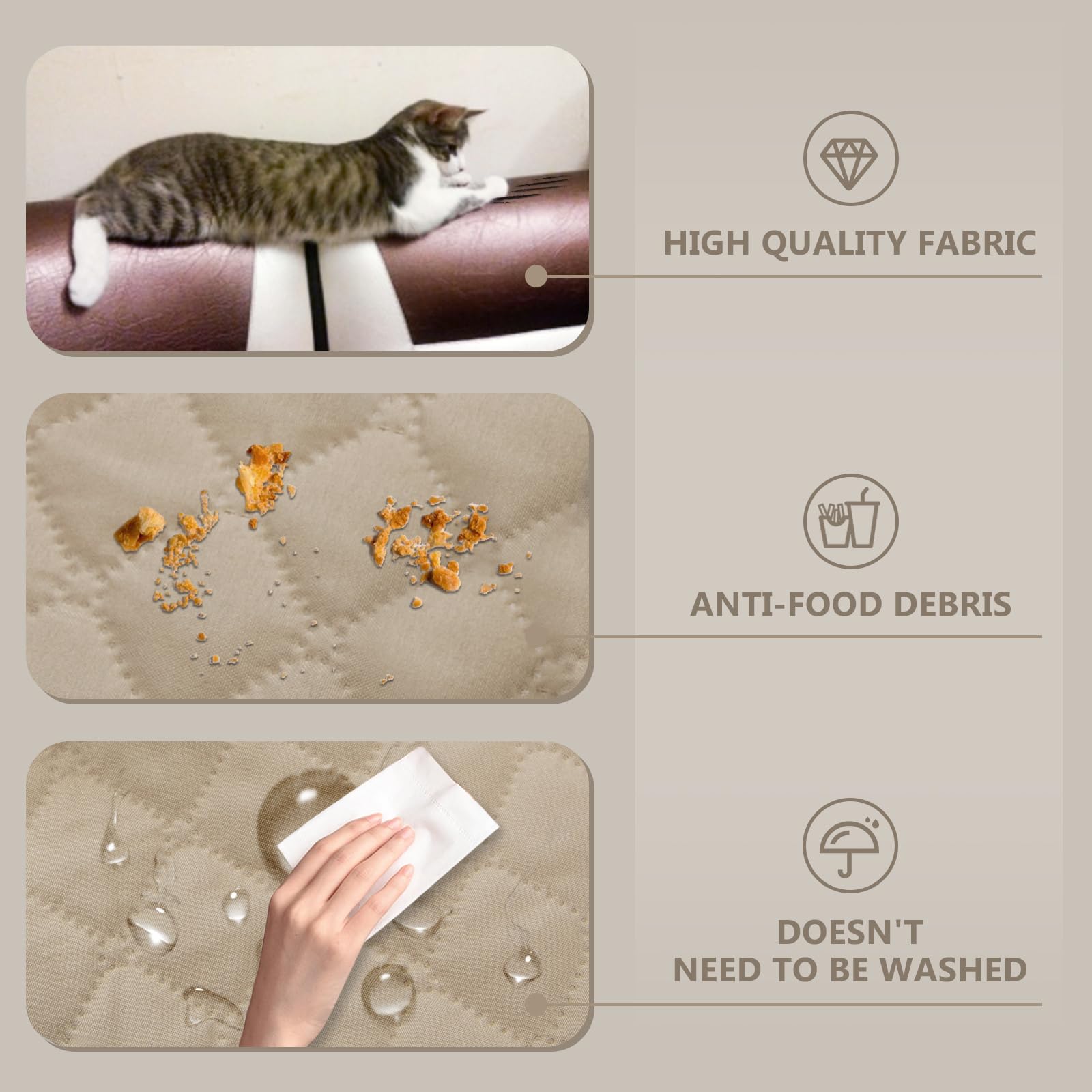 Lydevo Copridivano Impermeabile Copridivano 3 Posti con Braccioli per Animali Salvadivano Antigraffio Copridivano Trapuntato per Gatto Cani,Beige