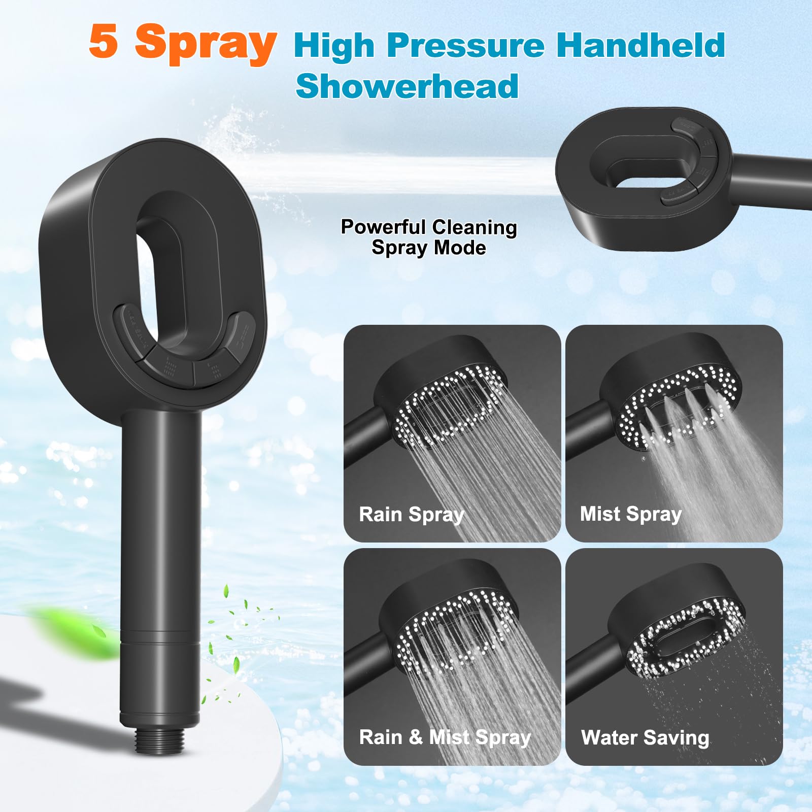Hibbent Filtered Showerhead with Handheld, High Pressure 5 Sprays Shower Head, Anti-Clog Nozzles, Brass Holder & 71" Metal Hose, 3 Water Softener Filter Remove Chlorine, Reduce Dry Itchy Skin, Black - 2