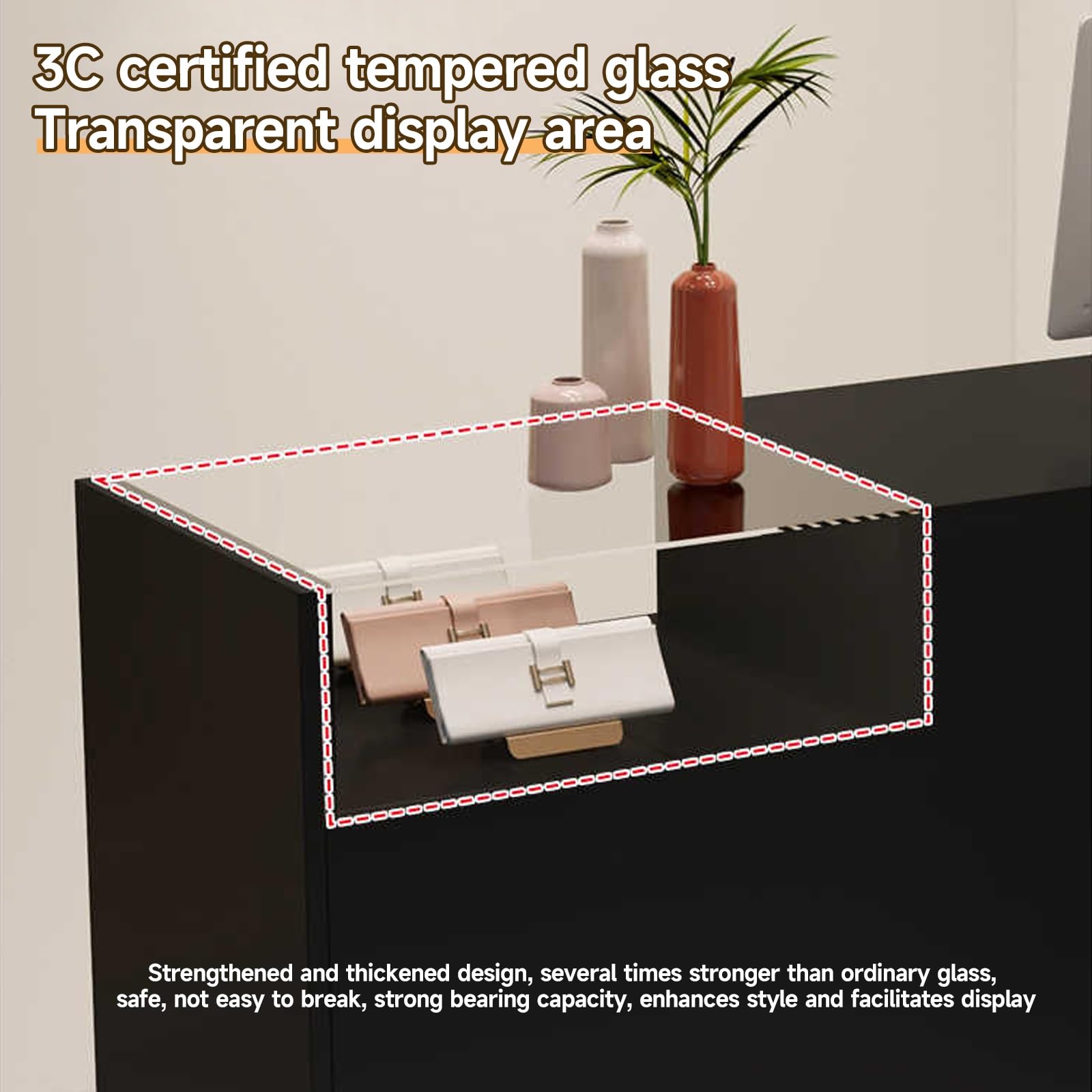 Moderno mostrador de recepción de roble transparente para hoteles, tiendas y oficinas, 100 cm, diseño lateral izquierdo, muebles elegantes al por menor