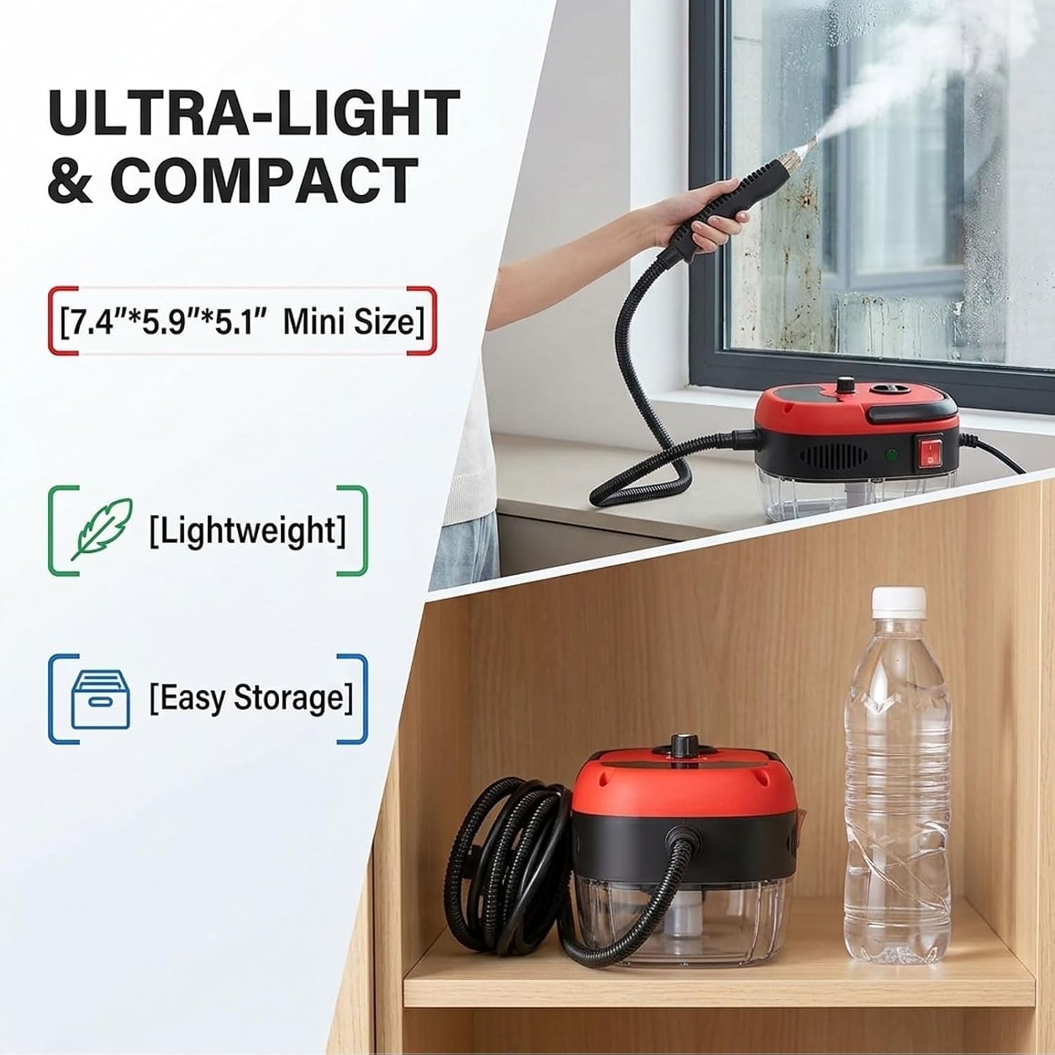 2026 Upgrade 2500W Handheld High-Temperature Pressurized Steam Cleaner, Portable Multi Surface Steamer for Home, Kitchen, Tile, Grout & Car Detailing with Accessories (Red)